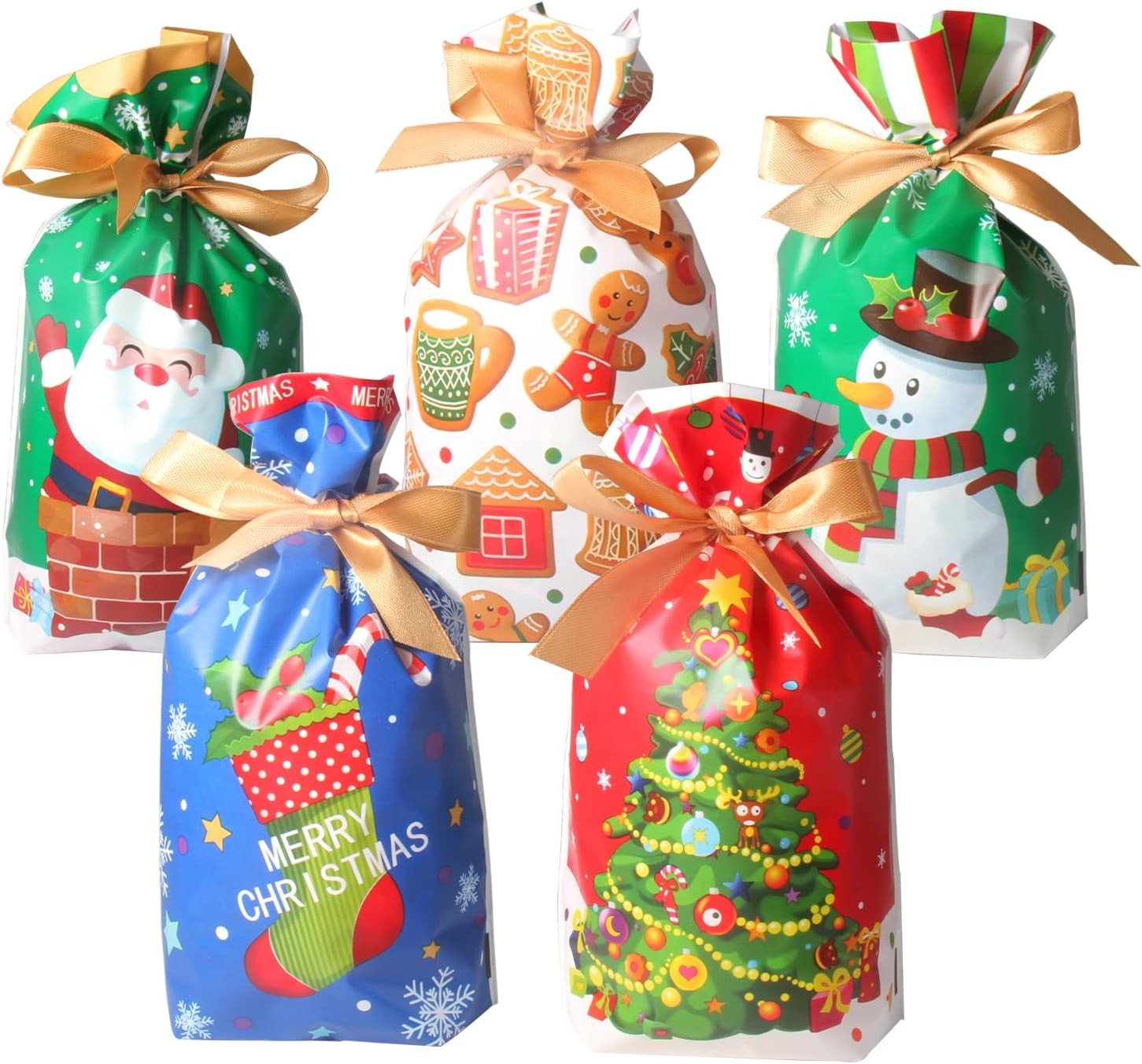 Fyavdio Bags, 50PCS Christmas Bags with Colorful Drawstring, Wrapping Gift Bags, Xmas Gift Treat Bags for Party Favors Present Wrapping