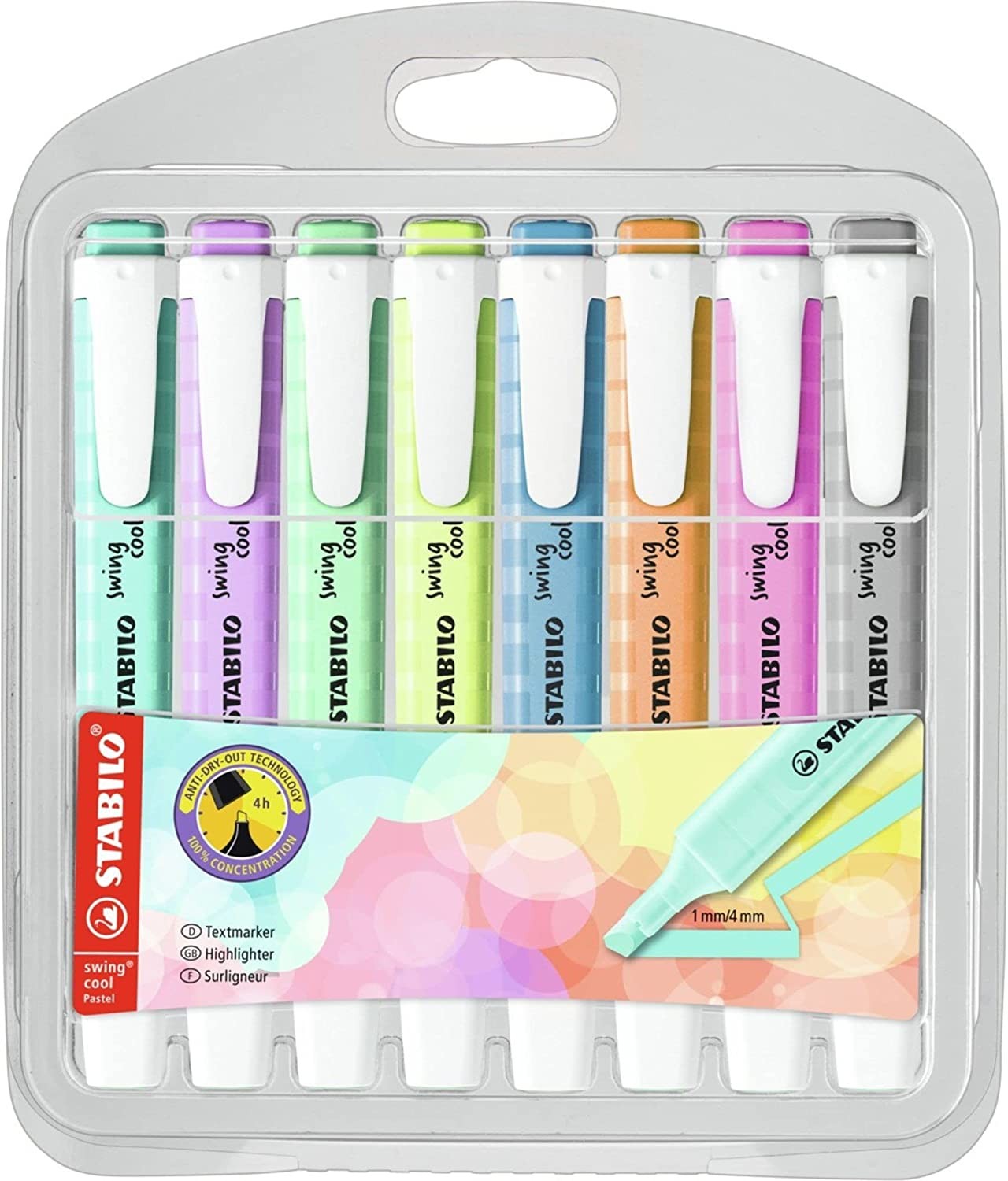 STABILO Highlighter – STABILO Swing Cool Pastel – Wallet of 8 – Assorted Colours