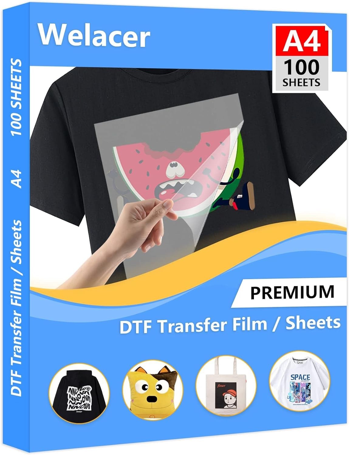 100 Sheets DTF Transfer Film Paper A4 Double Sided Thick Clear Pretreat Sheets, Cold & Hot Peel PET Heat Transfer Paper for Epson Inkjet Printer DTG Printer Direct Print on T Shirts Textile