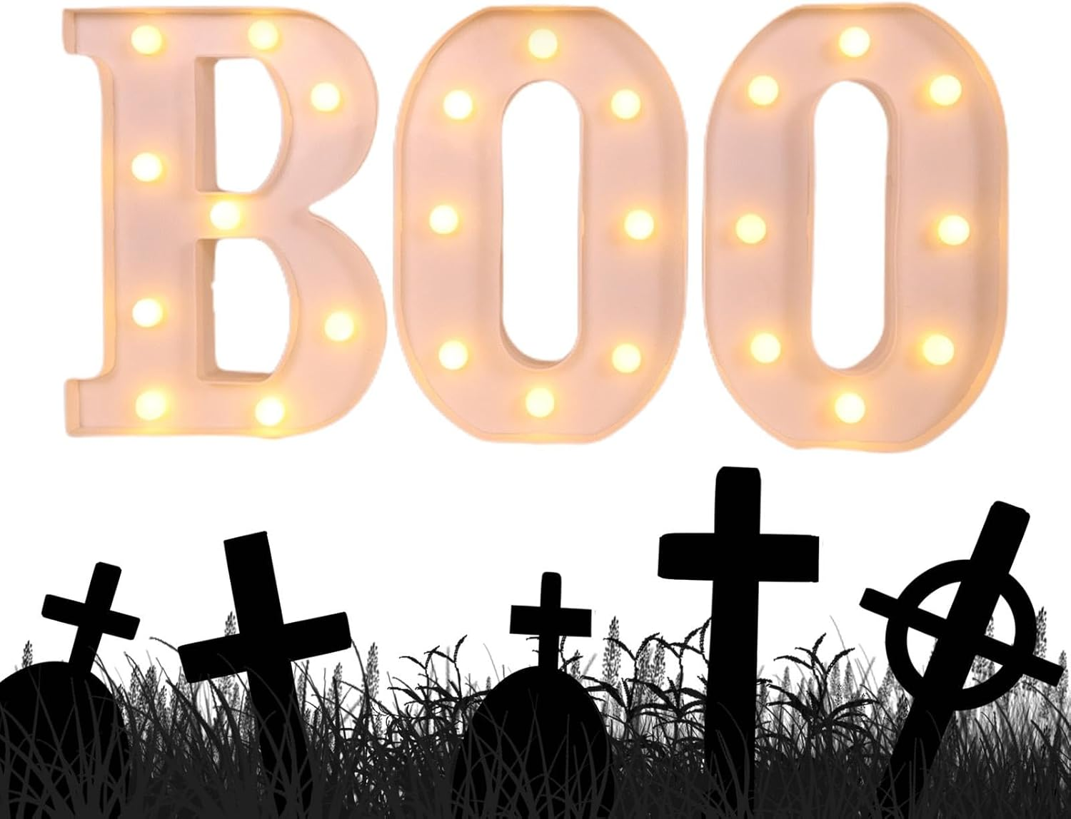 Ghjkldha Spooky Halloween Lighting | LED Halloween Lights | Halloween Light up Letters | 3 LED Boo Logo Halloween Decorations for Outdoor Home Room Kitchen Fireplace Tabletop Party