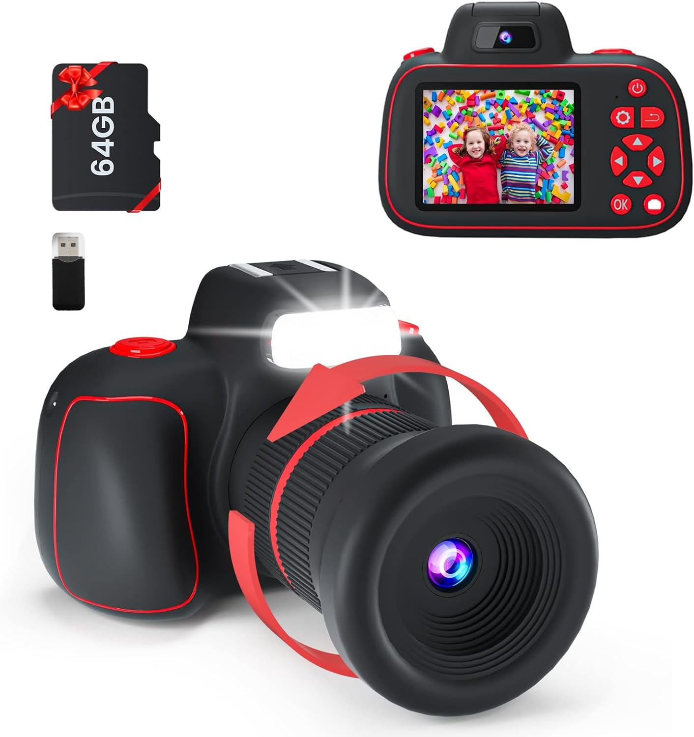 SVZIX Children’S Camera, Entry-Level 4K Digital Camera for Children, Rotatable Zoom Lens, 8 to 15 Year Old Camera Toy for Boys and Girls, with 64G SD Card, the Best Christmas and Birthday Gift.