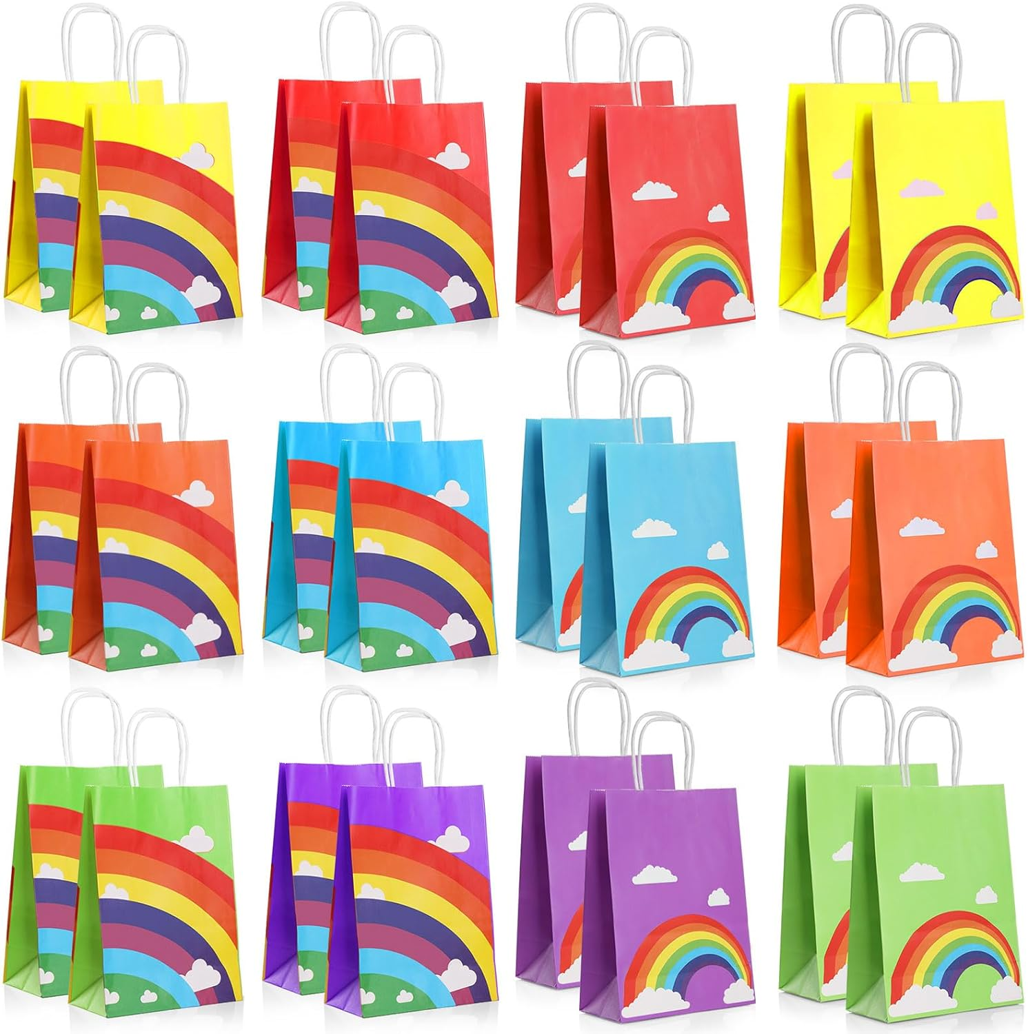 Bighan 24 Pcs Kraft Paper Rainbow Party Favor Bags with Handle, 12 Colors Colors Gift Bags Bulk with Handles for Christmas, Wedding, Baby Shower, Birthday, Gifts, Shopping and Party Supplies