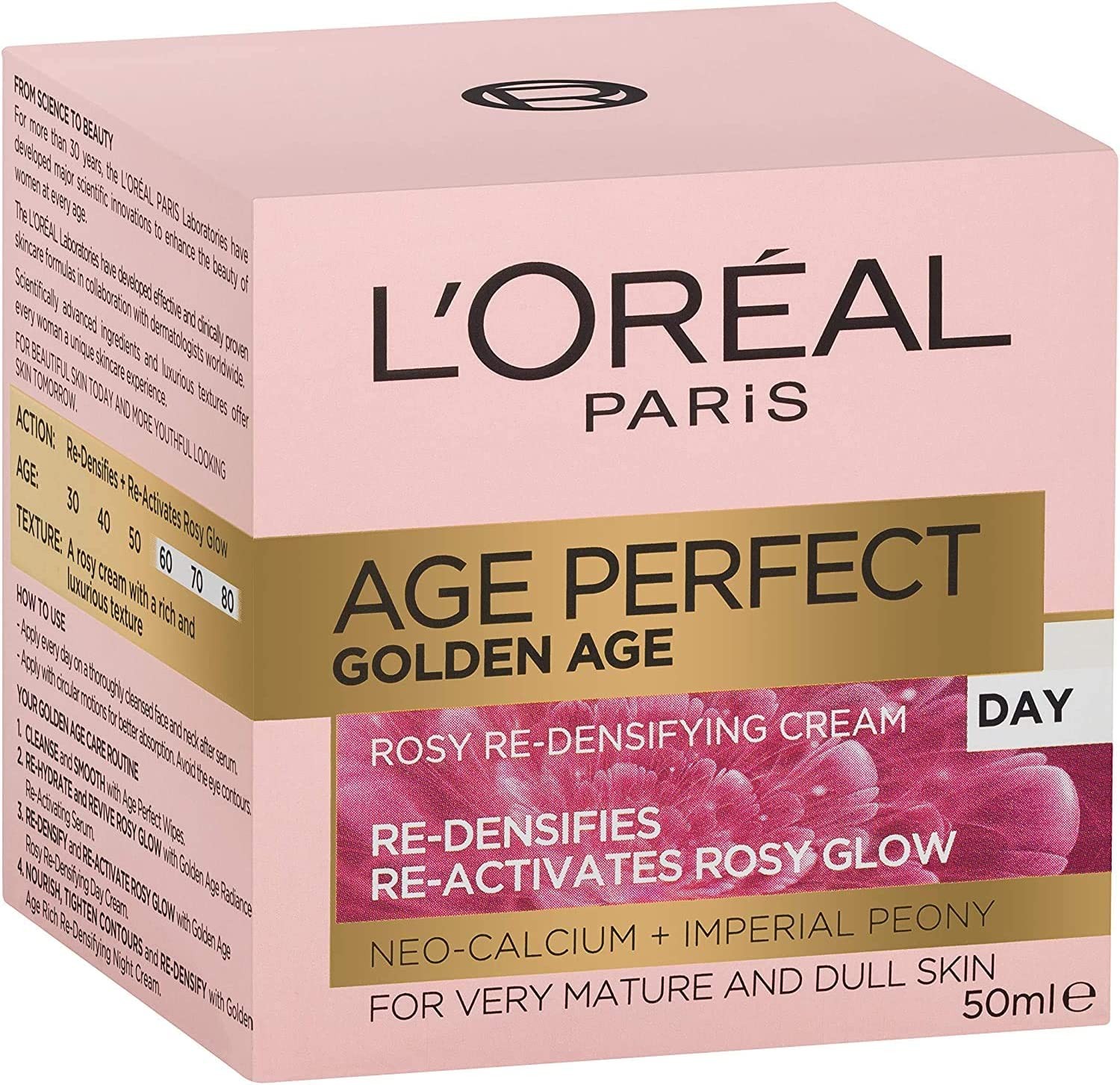 L’Oreal Paris Day Cream, Radiant Rosy Skin, for Mature to Dull Skin, Enriched with Calcium B5 and Imperial Peony, Age Perfect Golden Age, 50Ml