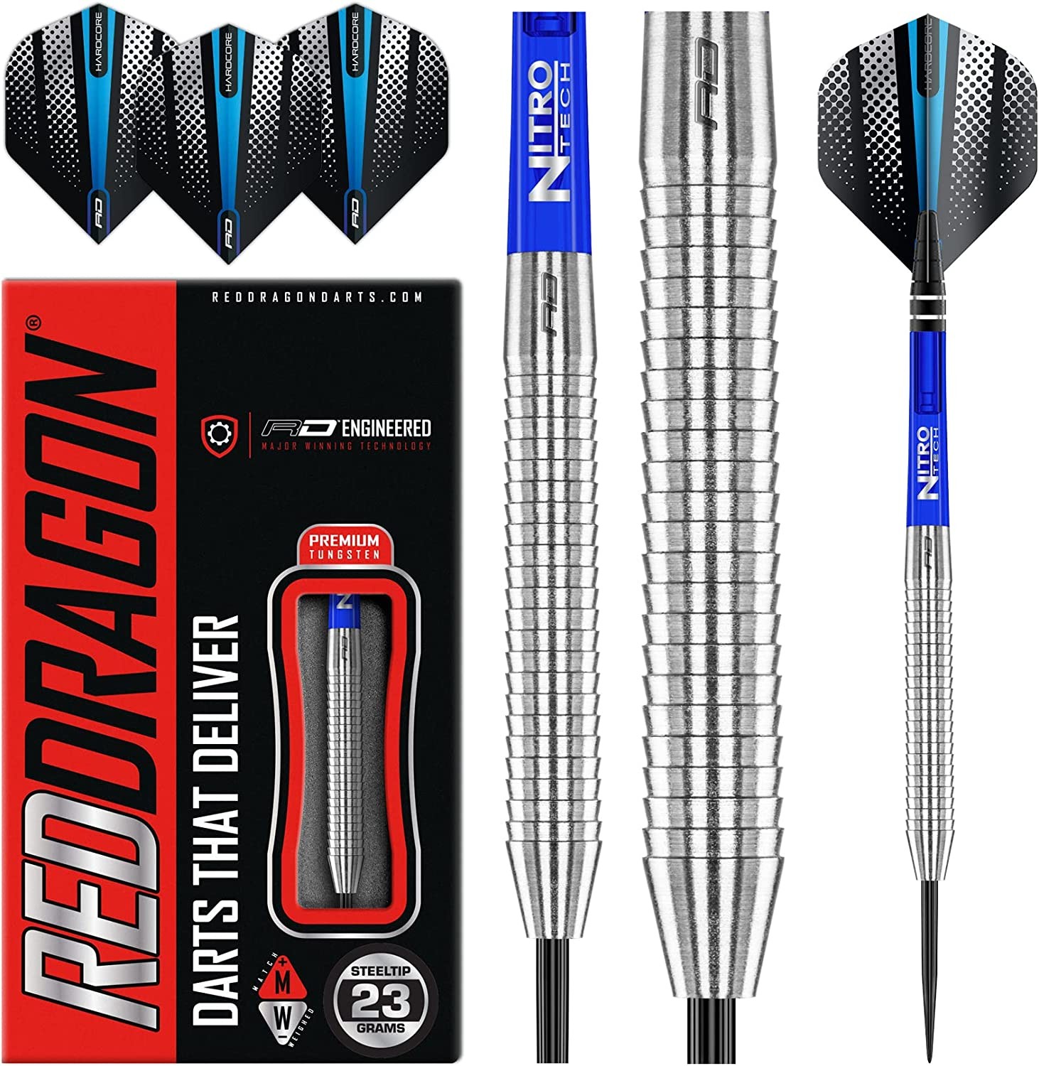 RED DRAGON Razor Edge Original Tungsten Professional Darts Set with Flights and Nitrotech Shafts (Stems)