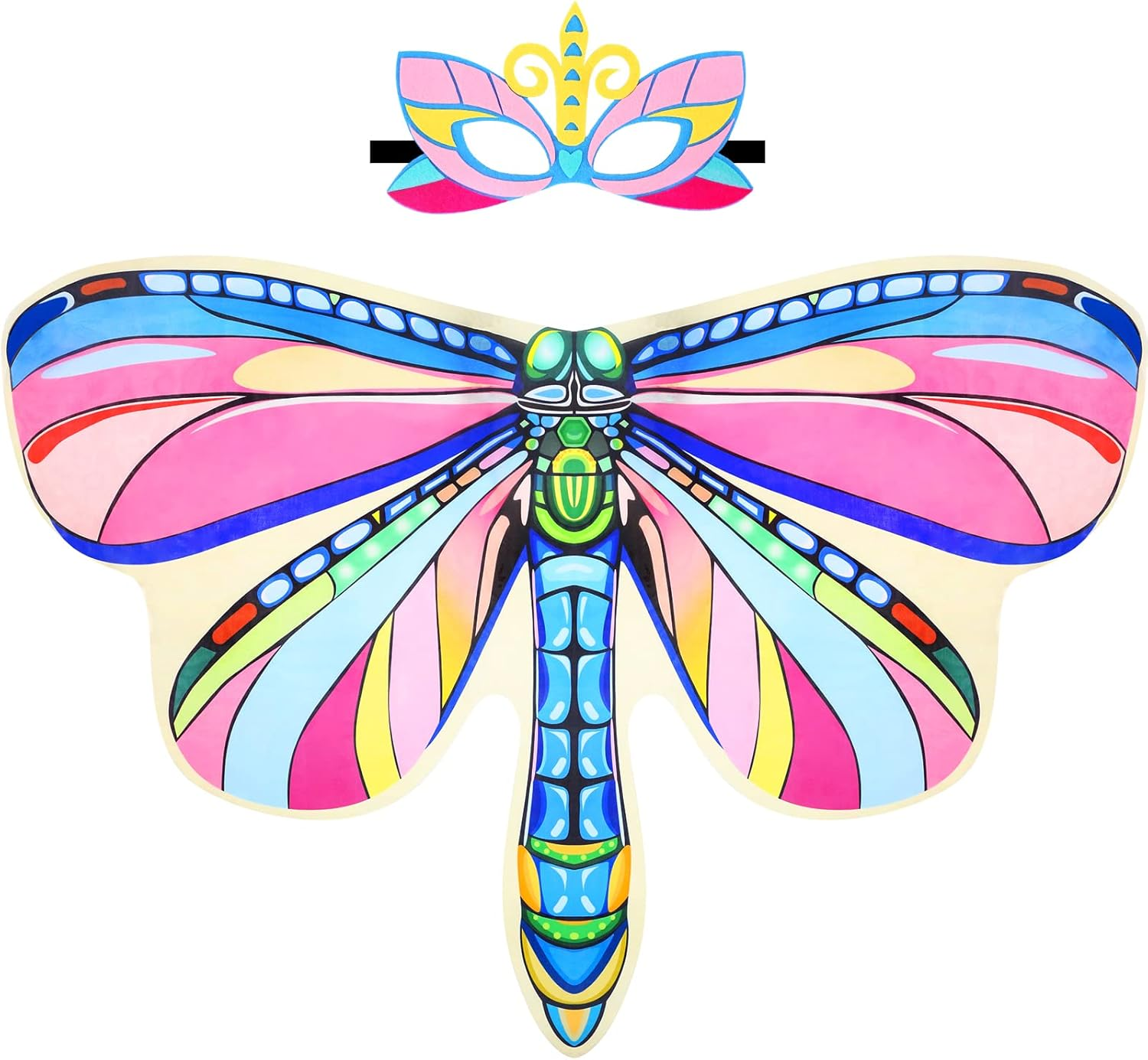 Irolewin Bug-Dragonfly-Costume for Kids Butterfly Wings Cape and Bug Mask as Boys Girls Halloween Dress-Up Party Favors