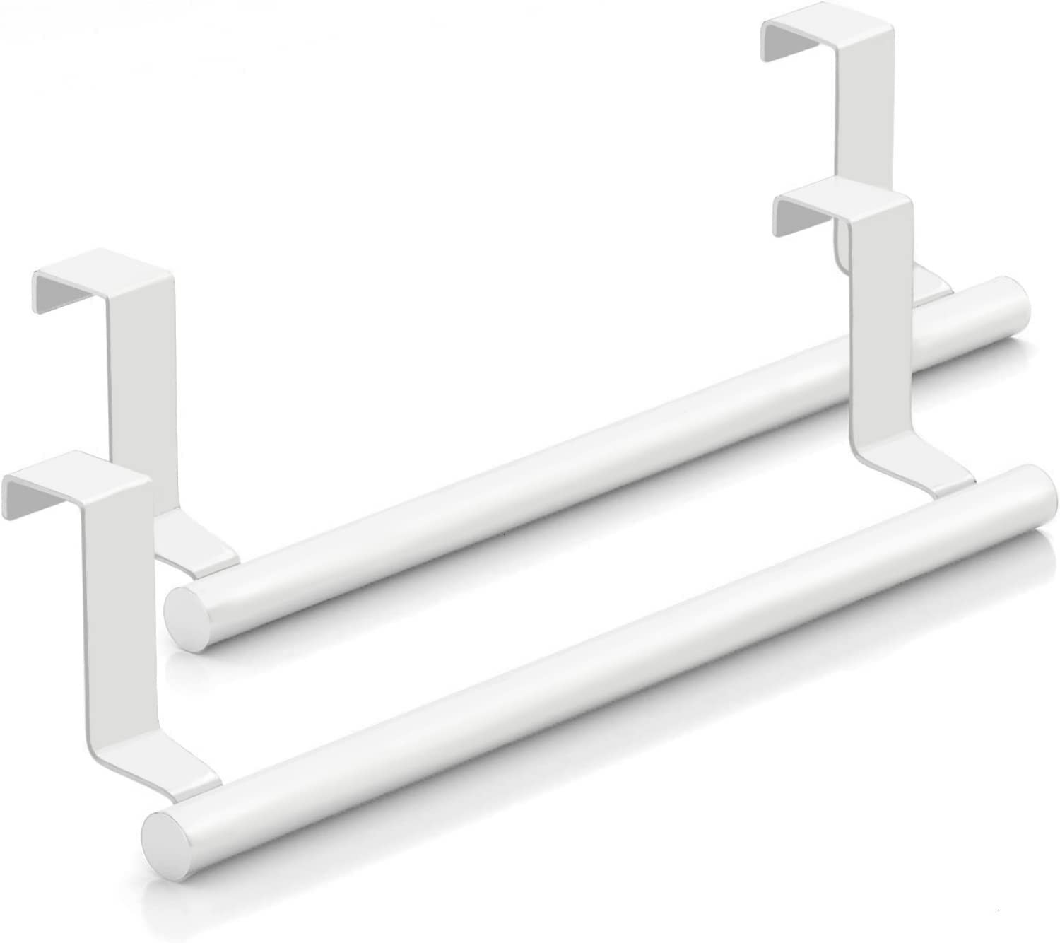 DAIYEE Stainless Steel over Door Towel Rack Bar Holders for Universal Fit on over Cabinet Cupboard Doors *(2 Pack White）