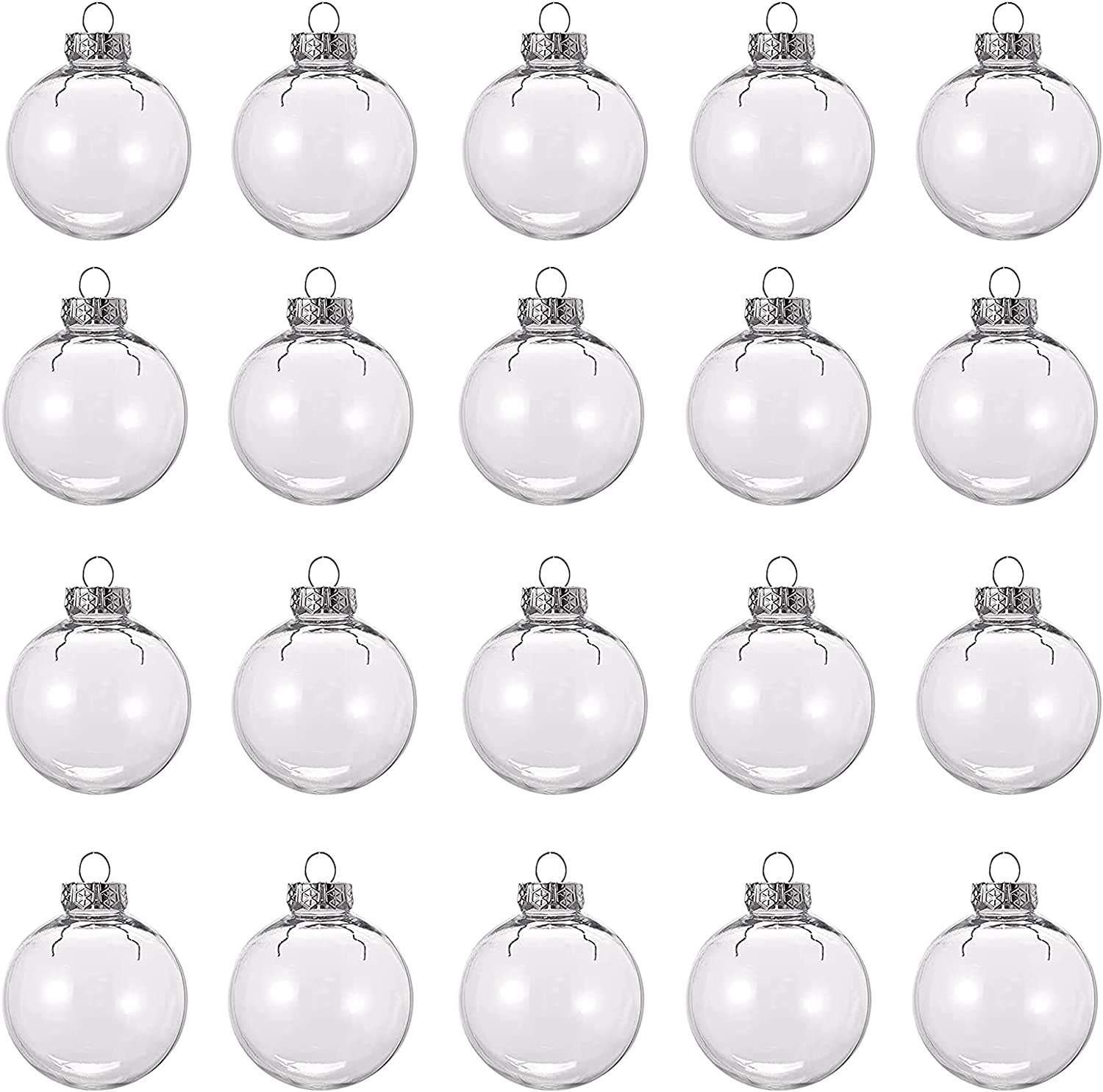 20 Pcs Clear Plastic Fillable Ornament Balls, Removable Top Clear Hanging Ornaments Ball, DIY Plastic Ornaments round Balls, Perfect for Decoration on Christmas Trees, Wedding, Party(60Mm)