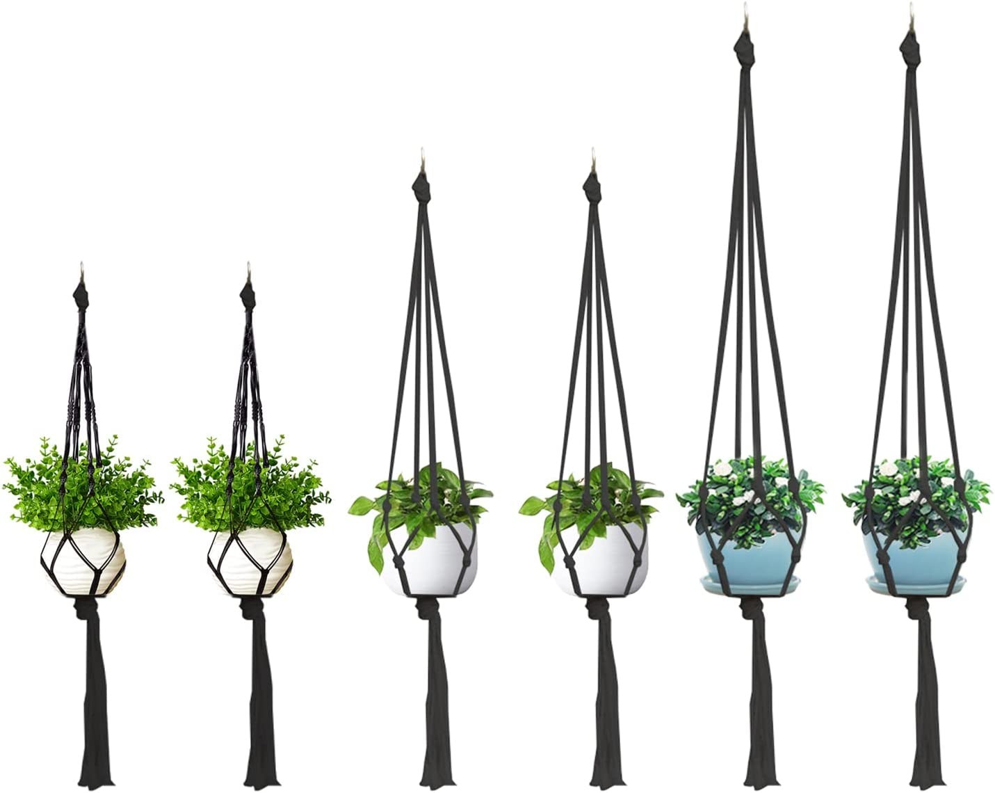 Macrame Plant Hanger, 6 Pack Black Indoor Outdoor Hanging Planter Flower Pot Basket Hanging Cotton Rope Handmade Wall Hanging Plant Holders (60Cm *2, 80CM *2, 100Cm*2)