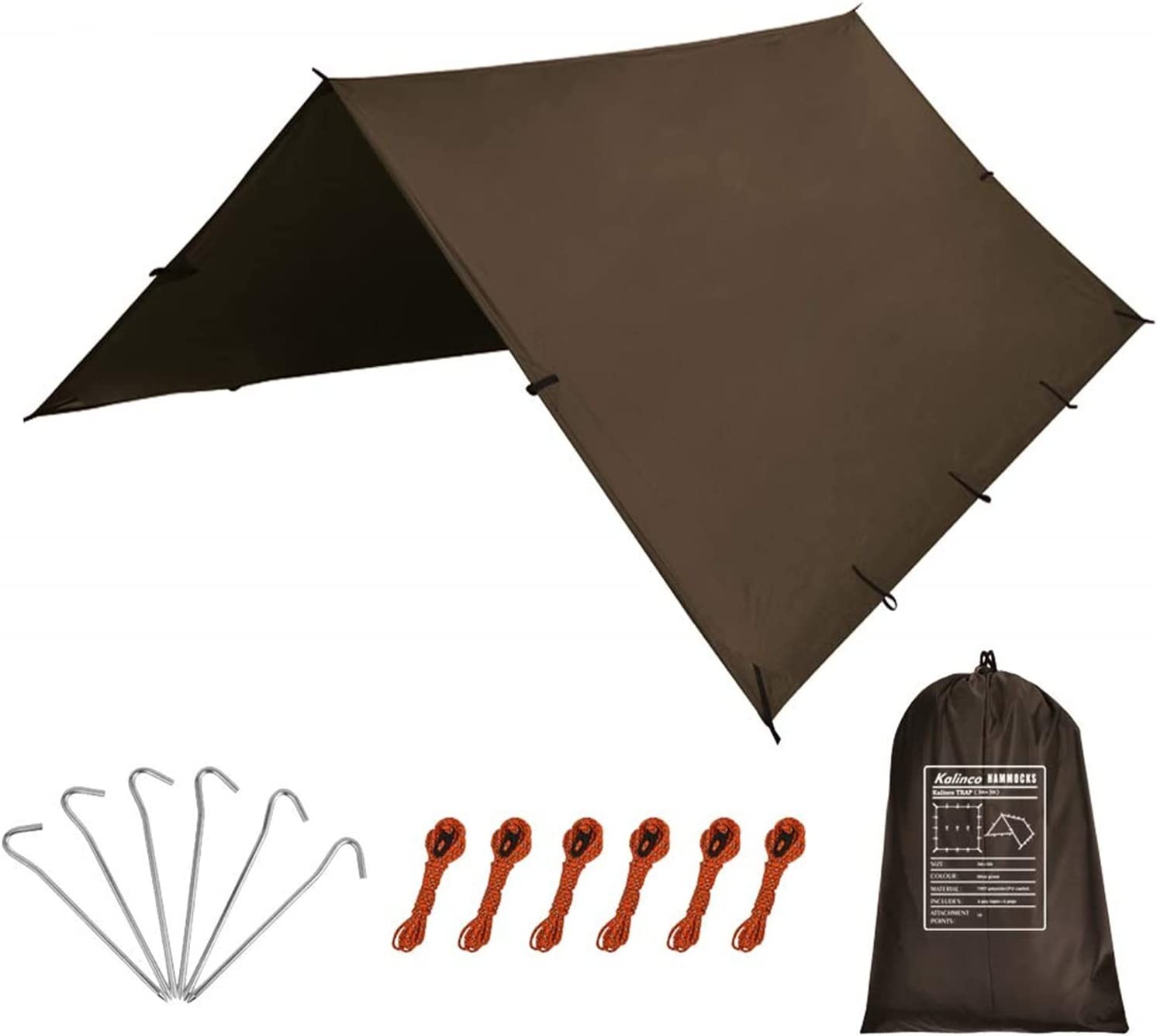 KALINCO Hammock Rain Fly Tent Tarp, 3Mx3M Portable Waterproof Camping Tarp Sun/Snow Shelter for Outdoor Backpacking Hiking,Travel(Brown)