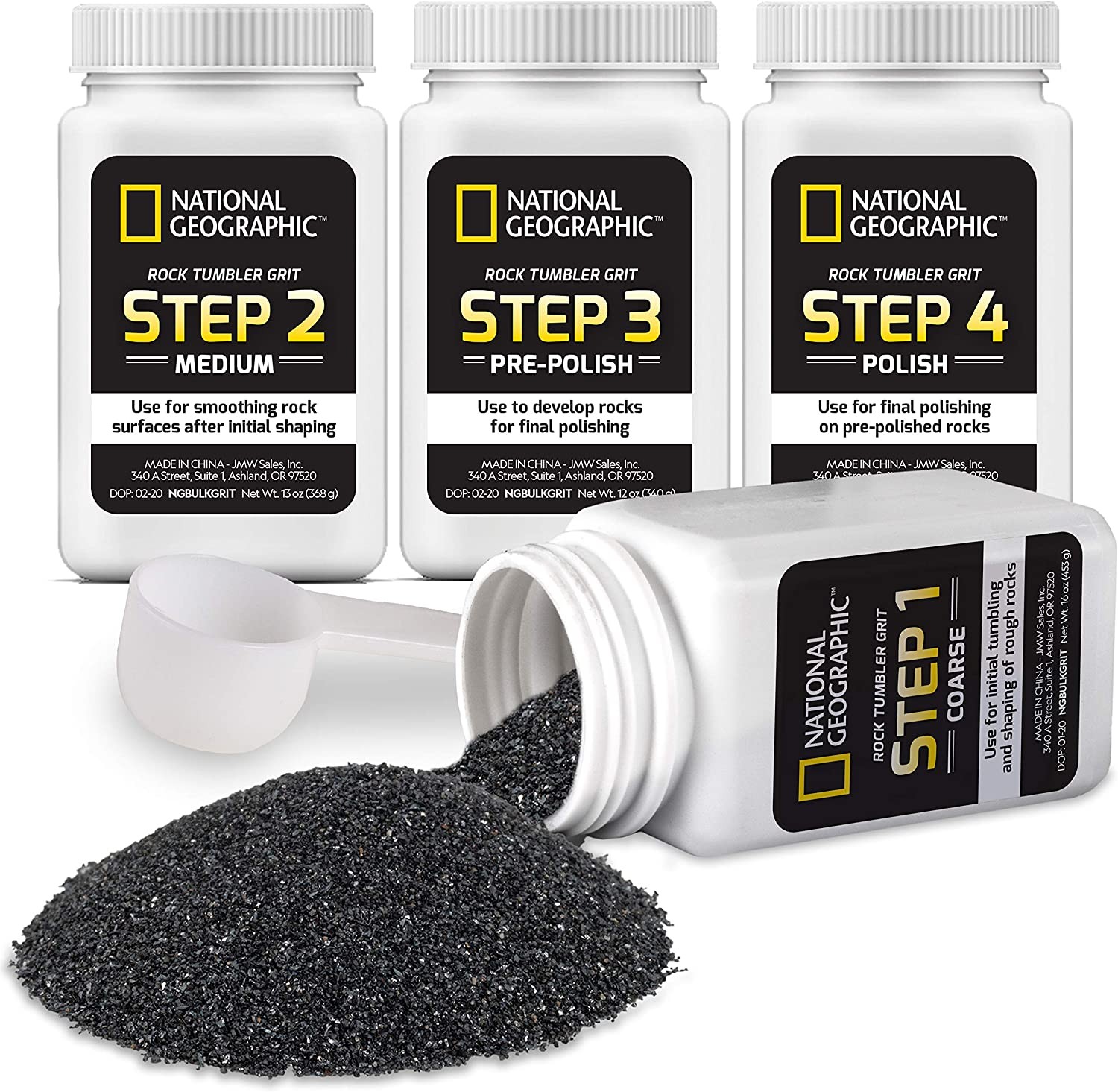 NATIONAL GEOGRAPHIC Rock Tumbler Grit and Polish Refill Kit – Tumbling Grit Media, Polish up to 9 Kg of Rocks, Works with Any Rock Polisher, Rock Tumbler Supplies