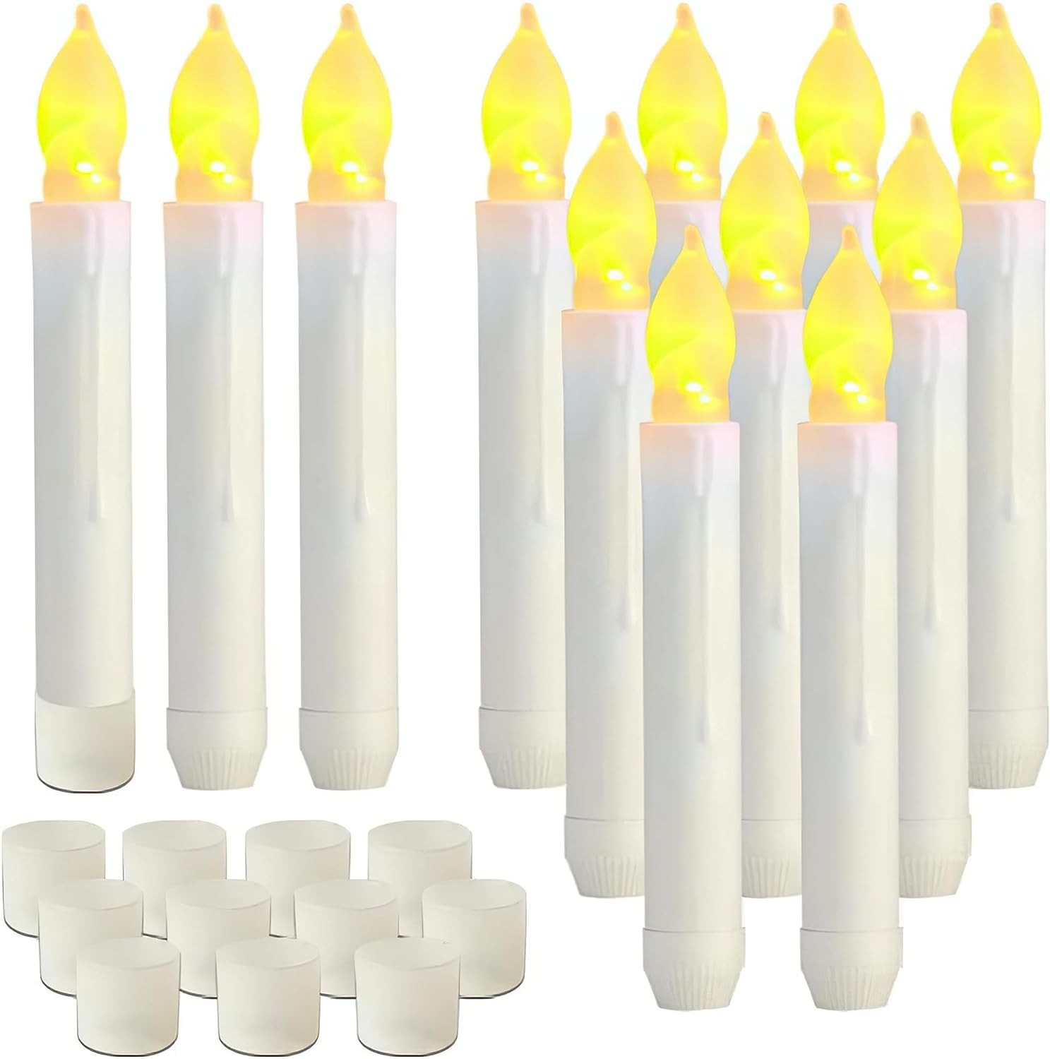 Raycare 12PCS LED Flameless Taper Candle Lights, Flickering Flame Floating Candles, Battery Operated Tapered Candles for Party, Church, Christmas Decorations