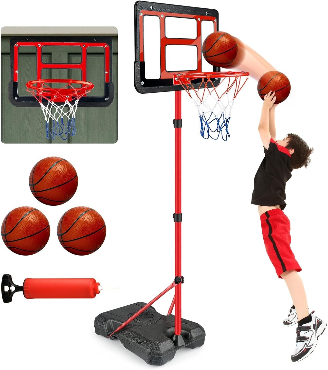 Shylizard Kids Basketball Hoop Adjustable Height 3.5FT-6.2FT Boys Toys for 3 4 5 6 7 8 Years Old Basketball Hoop with Balls Mini Basketball Hoop Basketball Goal Toys Outdoor Indoor Game Gifts for Boys