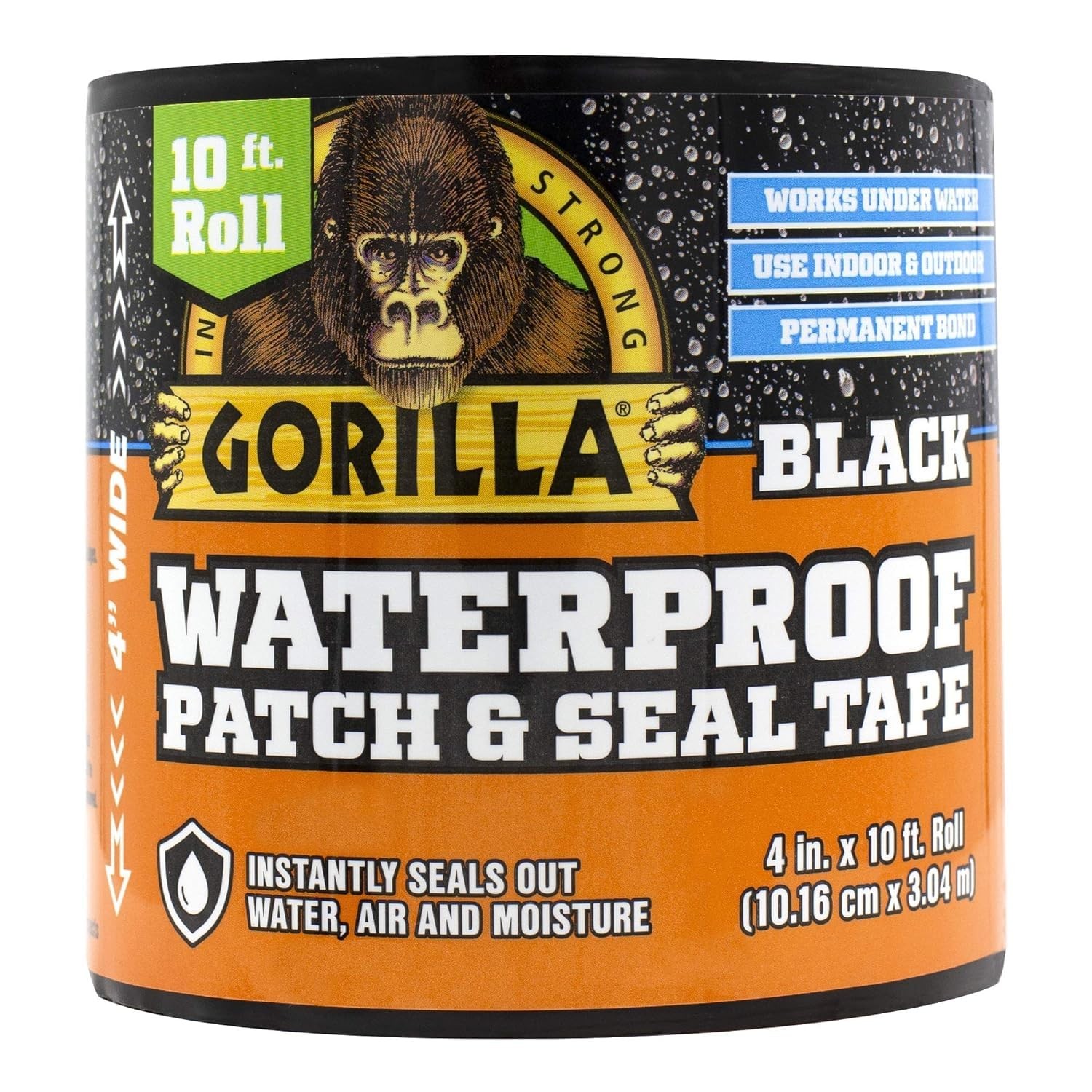 Gorilla Waterproof Patch & Seal Tape 4″ X 10′ Black, (Pack of 1)