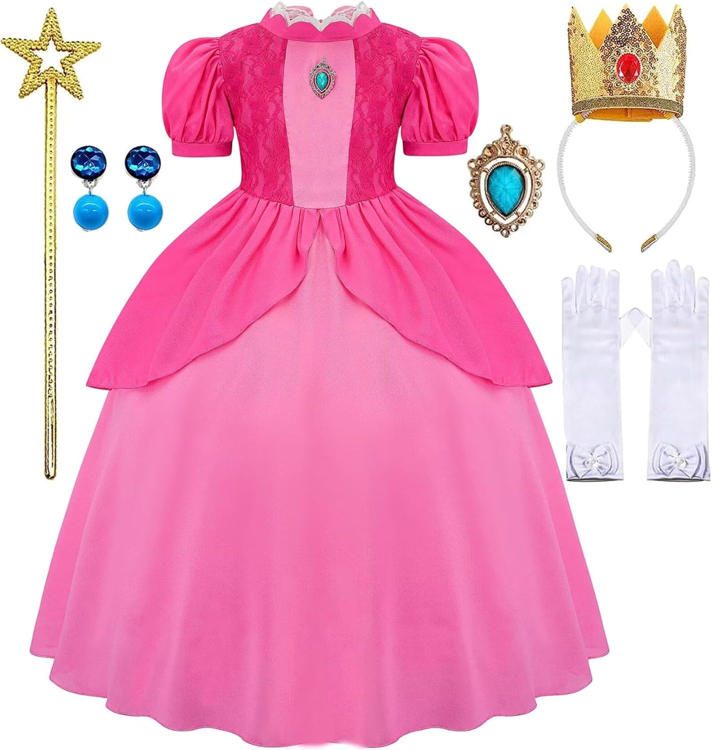 Avady Princess Peach Costume for Girls Princess Peach Dress Kids Halloween Cosplay Costume Birthday Party Dress Up