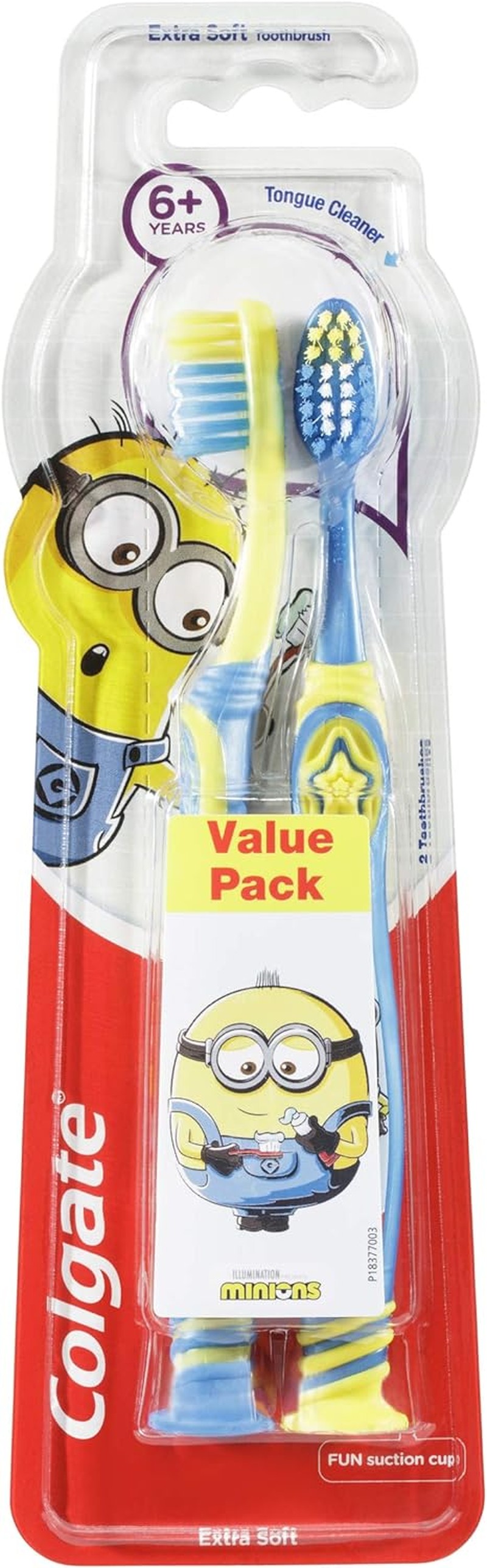 Colgate Kids Minions Manual Toothbrush for Children 6+ Years, Value 2 Pack, Extra Soft Bristles, Colours May Vary