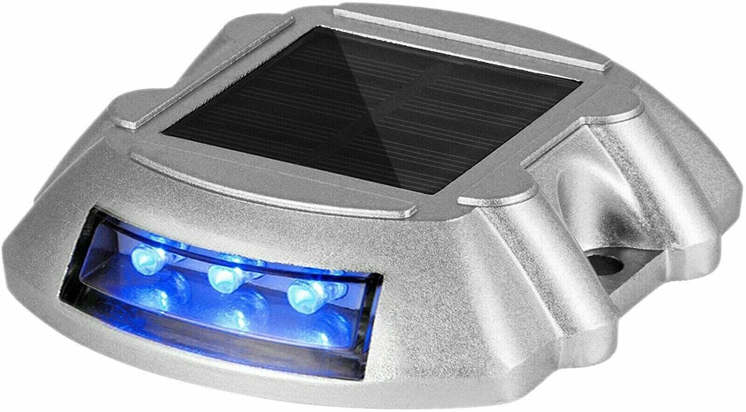 EXTRA BRIGHT Solar Deck Lights Blue Waterproof with 6 LED Driveway Safety Light for Pathway (4 Pack)