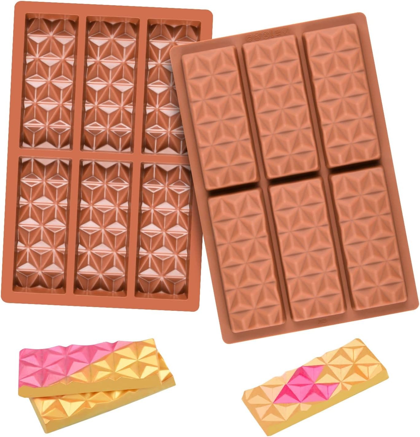 Fimary 2 Pcs Break Apart Chocolate Molds Silicone Deep, Candy Bar Molds Silicone Shapes, Silicone Molds for Wax Melts Large(Pyramid Set)