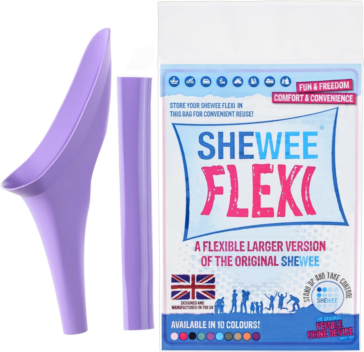 SHEWEE Flexi Female Urinal – Made in the UK – Flexible, Reusable, Portable & Recyclable Urination Device. Festival, Camping, Car, Hiking Essentials for Women. Stand to Pee Device W/Extension Pipe