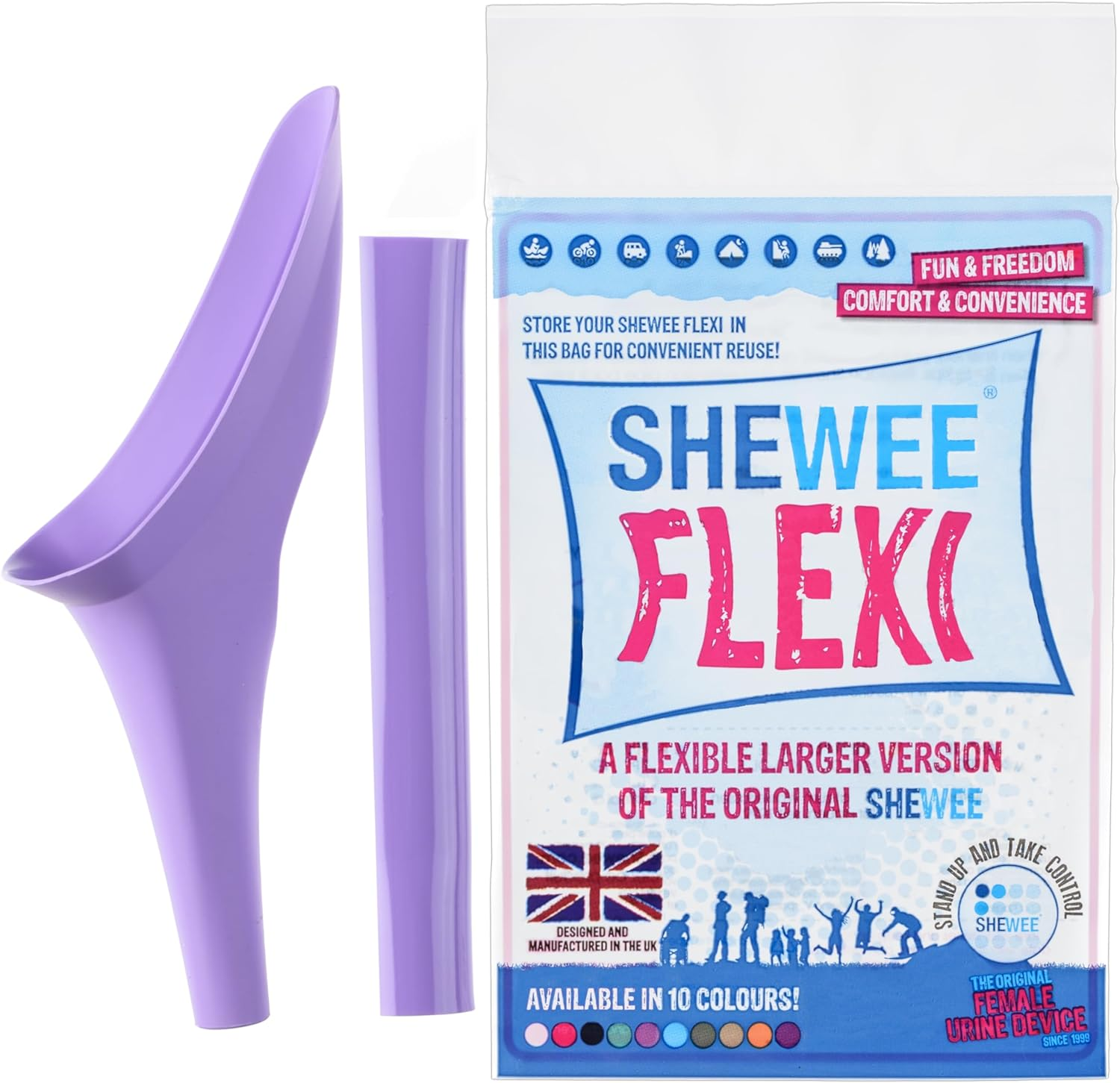 SHEWEE Flexi Female Urinal – Made in the UK – Flexible, Reusable, Portable & Recyclable Urination Device. Festival, Camping, Car, Hiking Essentials for Women. Stand to Pee Device W/Extension Pipe