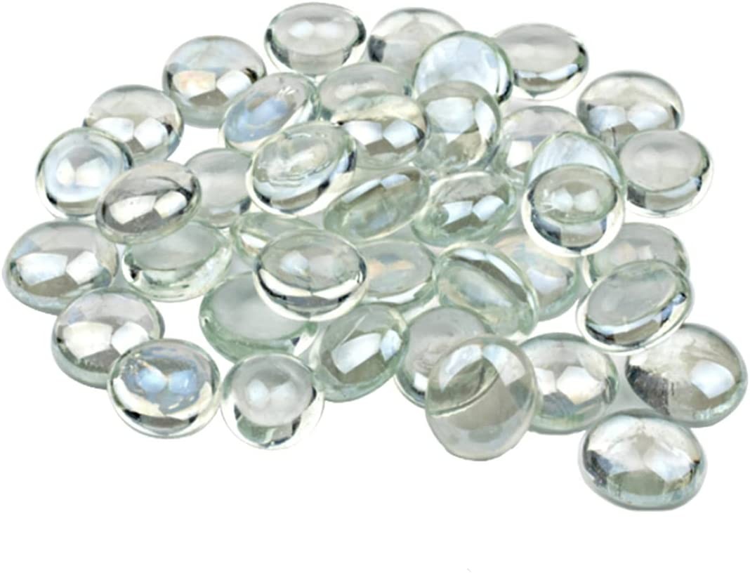 50PCS Mini Glass Gems,Clear Mancala Stones Flat Bottom Marble Beads for Home Decorative Art Craft Vase Filler(0.5″~0.7″)