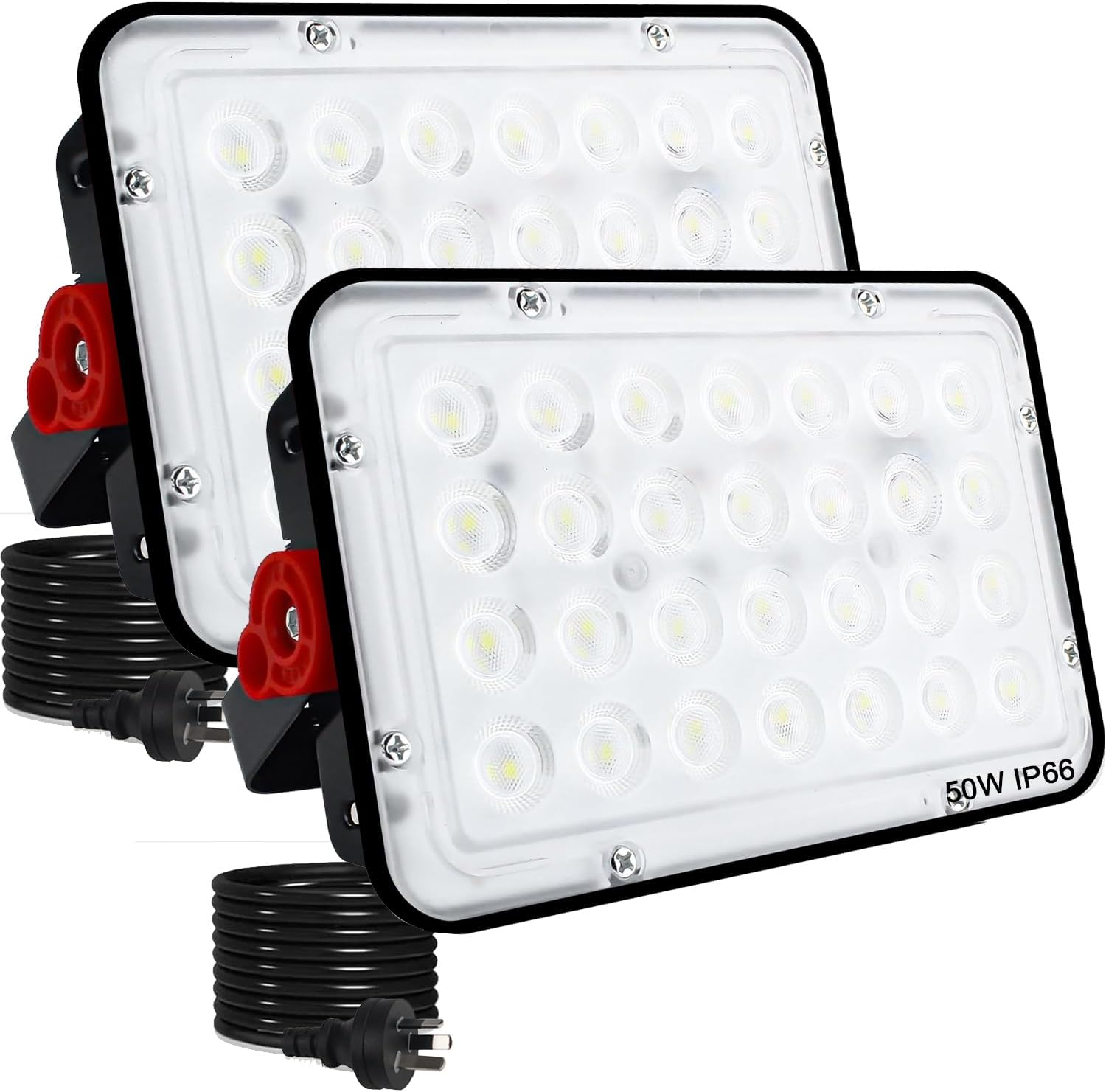 2 Pack 50W LED Flood Light Outdoor, 5000LM LED Work Light, Floodlight with Plug On/Off Switch, 6500K Portable Exteriores Security Light for Yard, Garden, Stadium, Playground