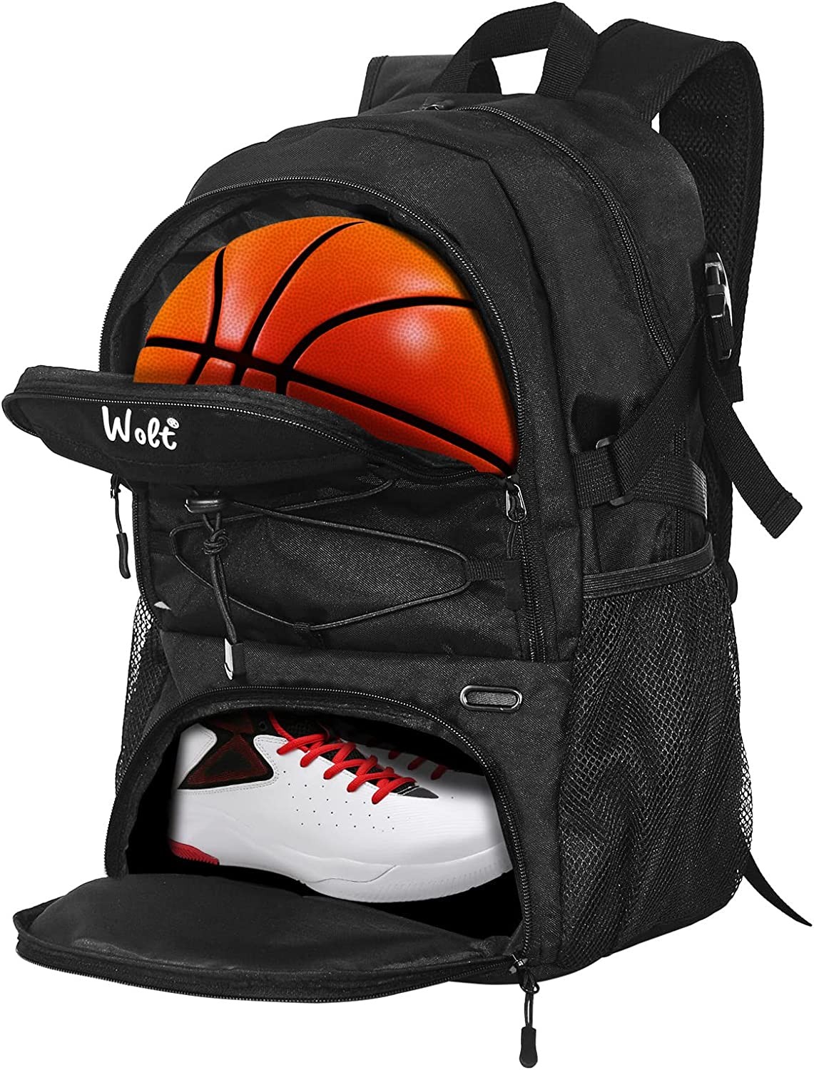 WOLT | Basketball Backpack Large Sports Bag with Separate Ball Holder & Shoes Compartment, Best for Basketball, Soccer, Volleyball, Swim, Gym, Travel