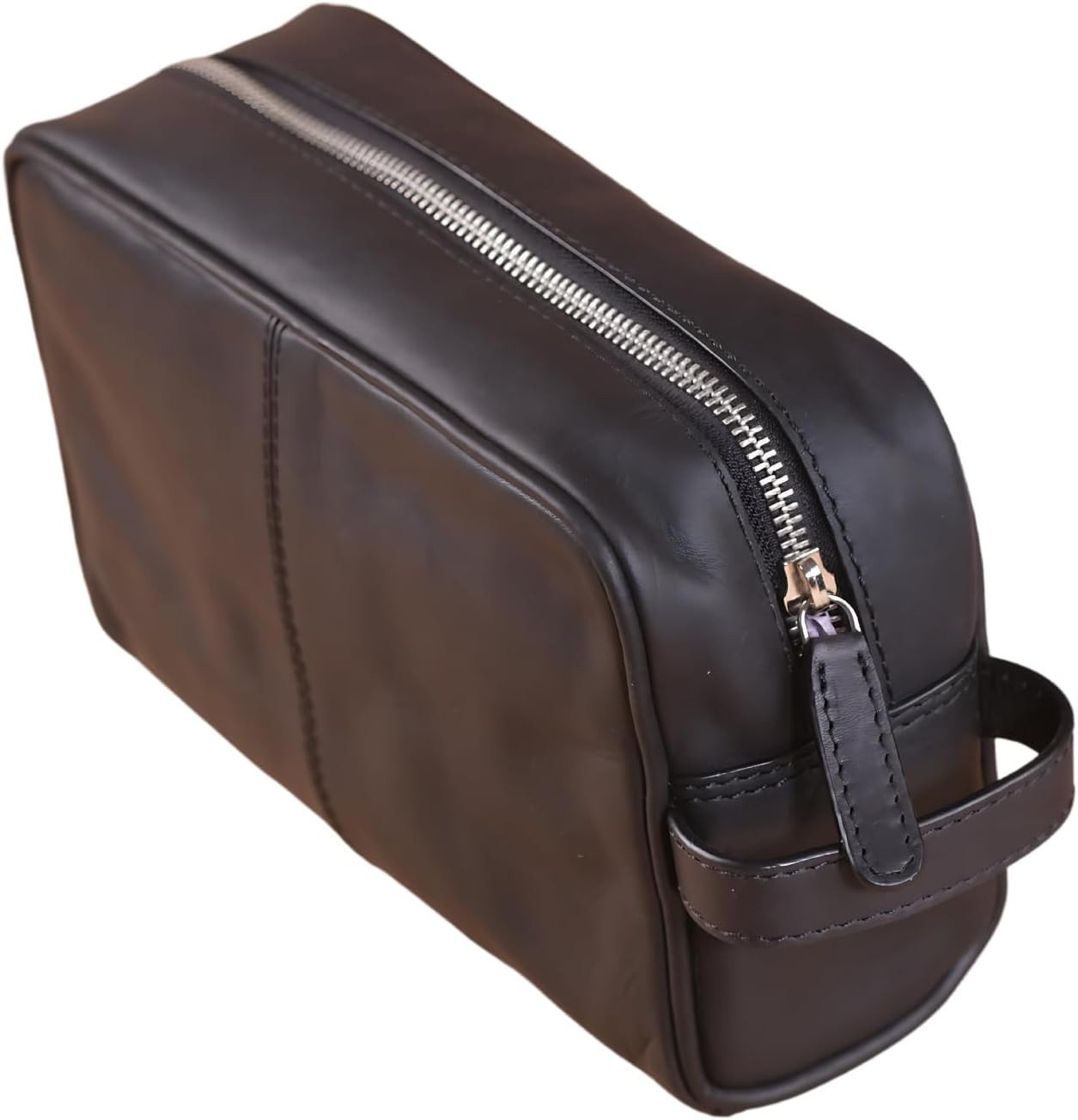 Bark&Bison Leather Travel Toiletry Bag – Handcrafted from Finest Full Grain Cowhide Leather, Spacious Compartment for Travel Accessories, Great for Home or Travel Use (Classic, Black)