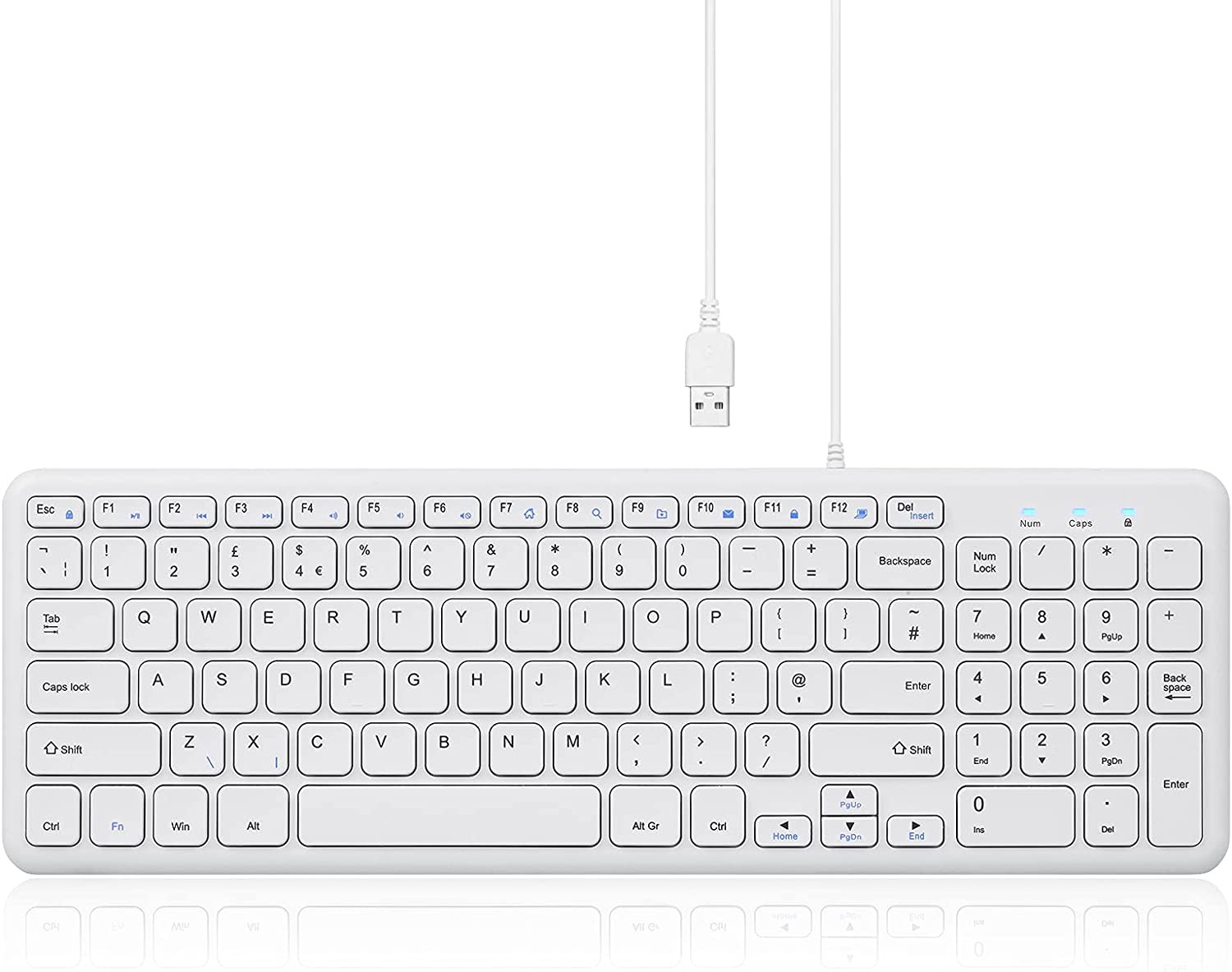 Perixx PERIBOARD-213W Wired Quiet USB Scissor Keyboard – 14.45X4.76X0.70 Inches – Compact Design with Number Pad – White – US English (PERIBOARD-213US)