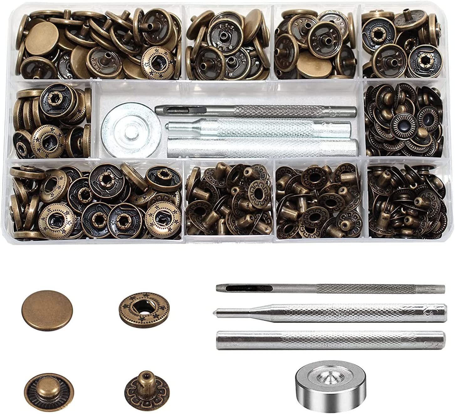 80 Sets Leather Snap Fasteners Kit, Betterjonny 15Mm Metal Snap Buttons Heavy Duty Press Studs Antique Brass Poppers with 4 Setter Tools for Clothes Bracelet Jackets Jeans