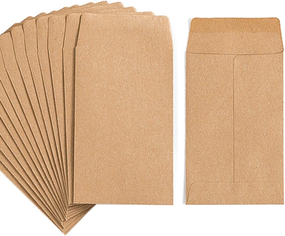 100 Pack Small Coin Envelopes Self-Adhesive Kraft Paper Seed Envelopes Mini Parts Small Items Stamps Storage Packets Envelopes for Garden, Office or Wedding Gift(2.25″×3.5″) (100)