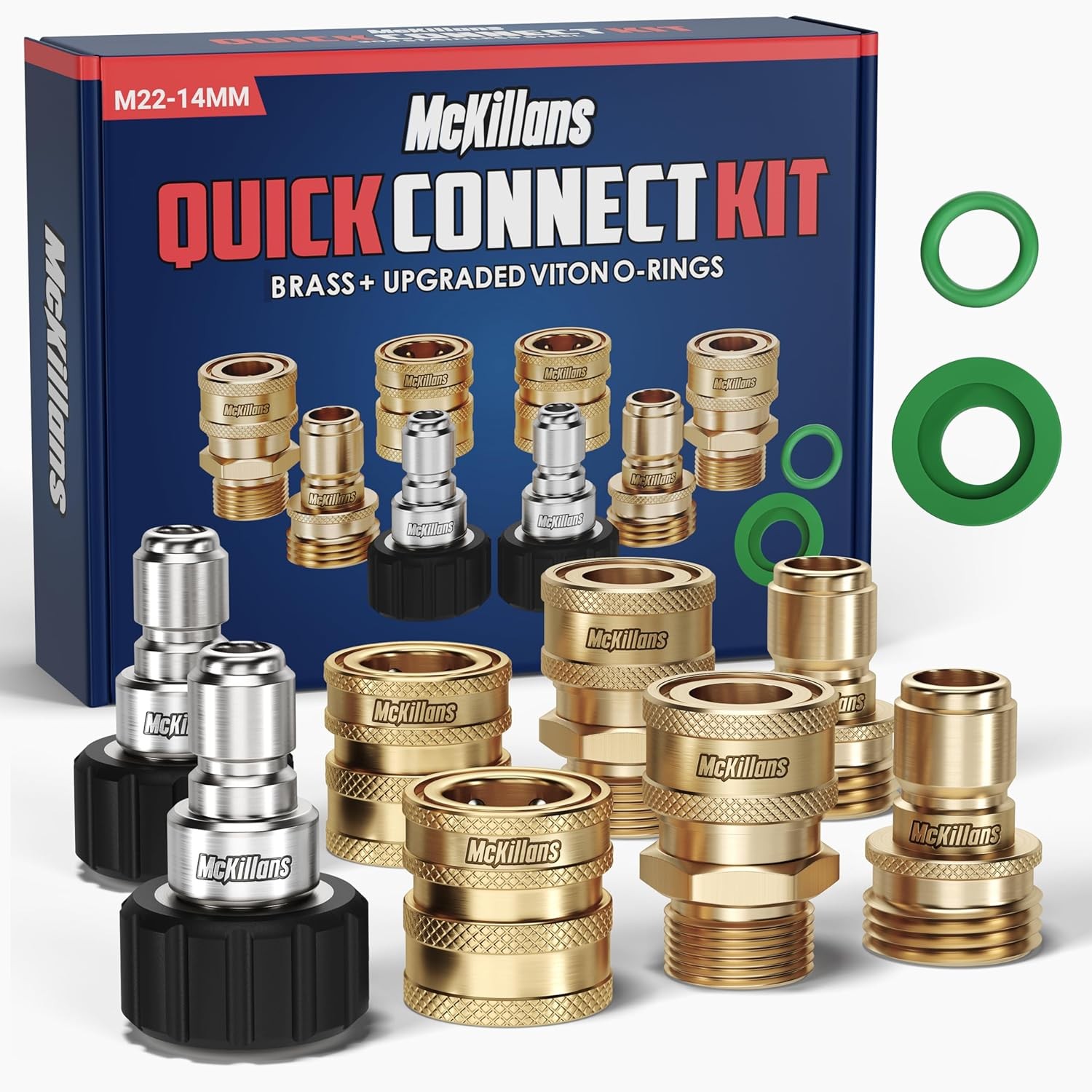 Mckillans Pressure Washer Quick Connect Kit, M22-14Mm to 3/8″ Male Female Quick Disconnect Kit for Power Washer (Brass)