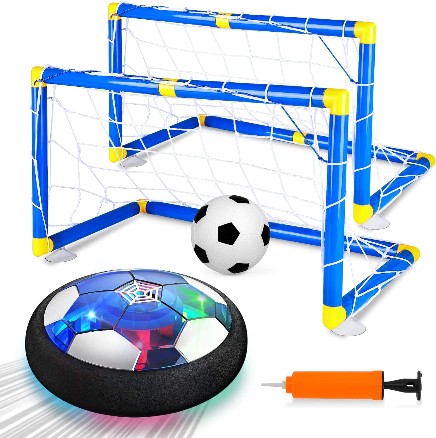 Kids Toys Hover Soccer Ball Set with 2 Goals, Air Soccer with LED Light, USB Rechargeable Floating Soccer Ball with Foam Bumper for Indoor Outdoor Sports Ball Game, Football Toy for Boy Girl Best Gift