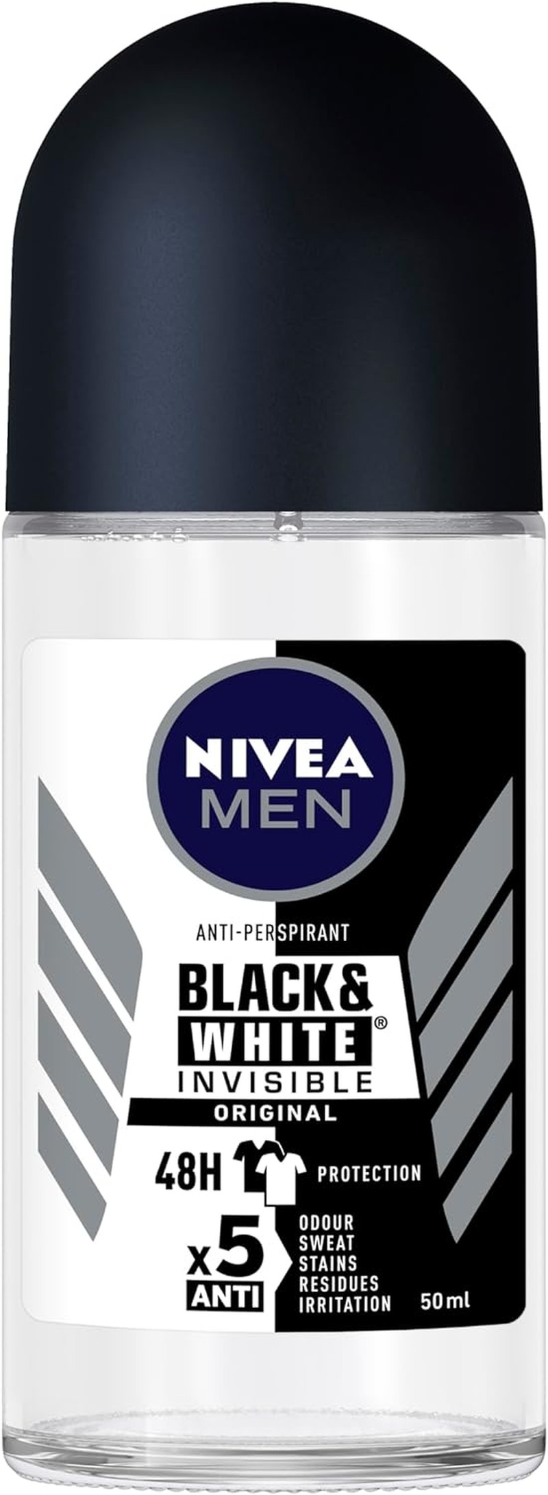 NIVEA MEN Invisible Black and White Roll on Antiperspirant Deodorant (50Ml), Men’S Anti-Stain Deodorant with 48 Hour Protection, Deodorant Roll-On for Men, Suitable for All Skin Types, Long Lasting Roll on Deodorant, anti Perspirant Roll On, Roll on Deodorant for Men, Best Roll on Deodorant for Men, Best anti Perspirant Roll On, Anti-Perspirant Roll on Deodorant, Quick Dry Roll on Deodorant