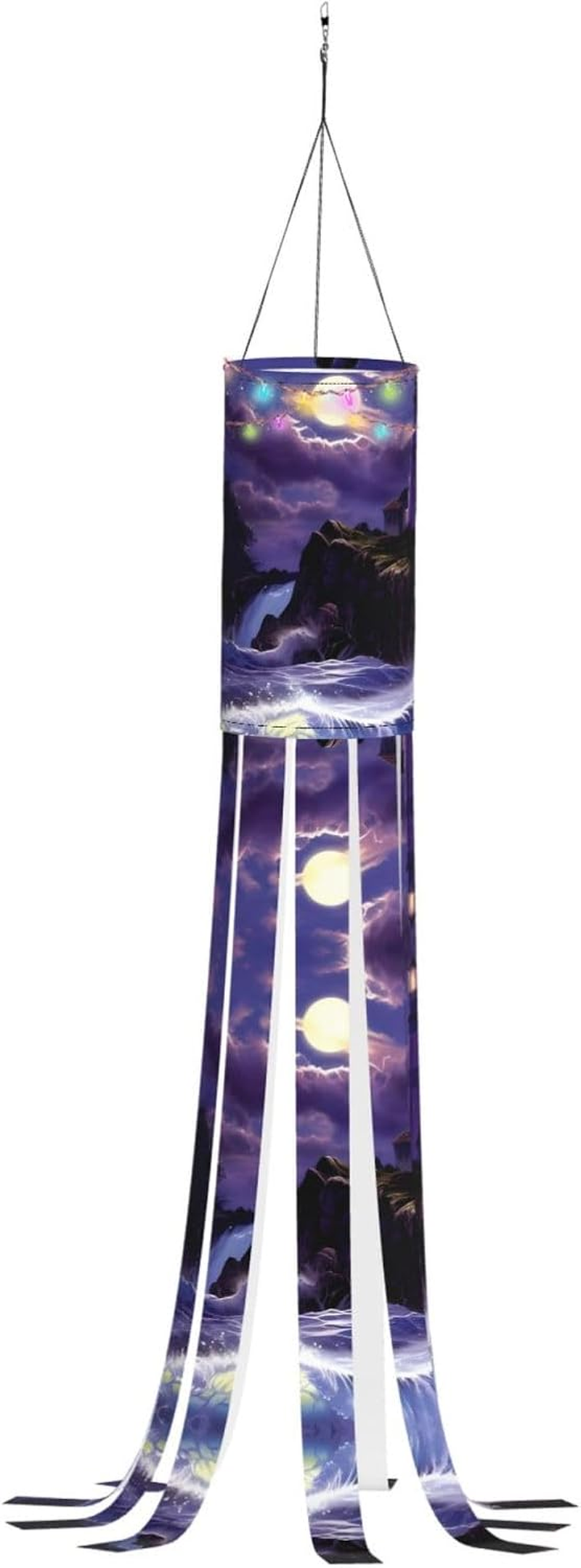 Moonlight Lighthouse Halloween Windsock with Lights – Outdoor Hanging Decorations for Halloween, Christmas, and More