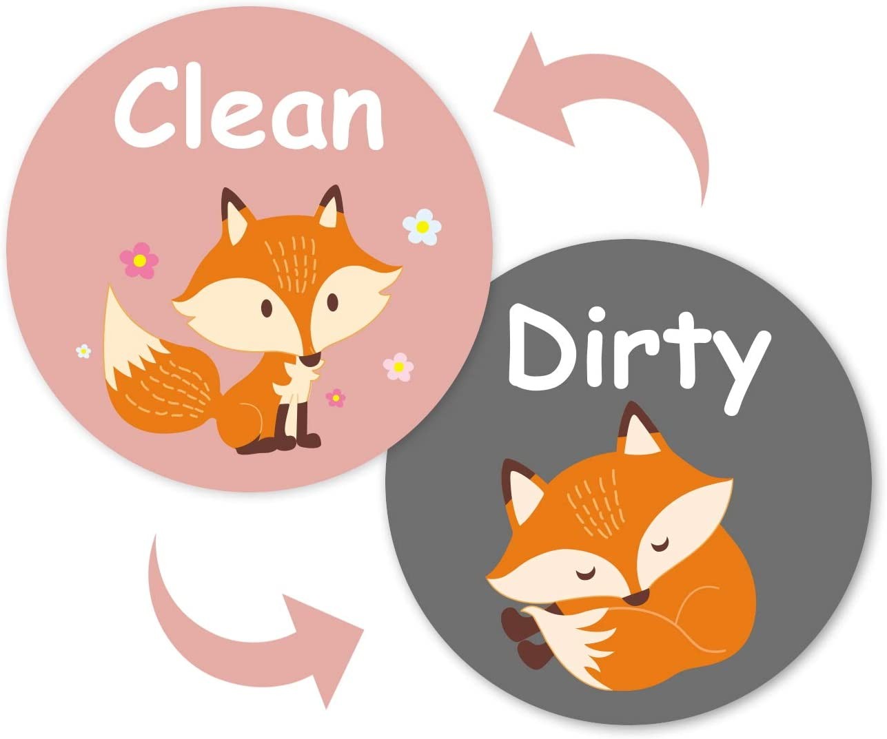 MORCART Clean Dirty Dishwasher Magnet Sign, Strong Double-Sided Magnet Flip for All Kitchen Dish Washers, Bonus Magnetic Metal Plate, Cute Decor & Lovely Gift (Fox)