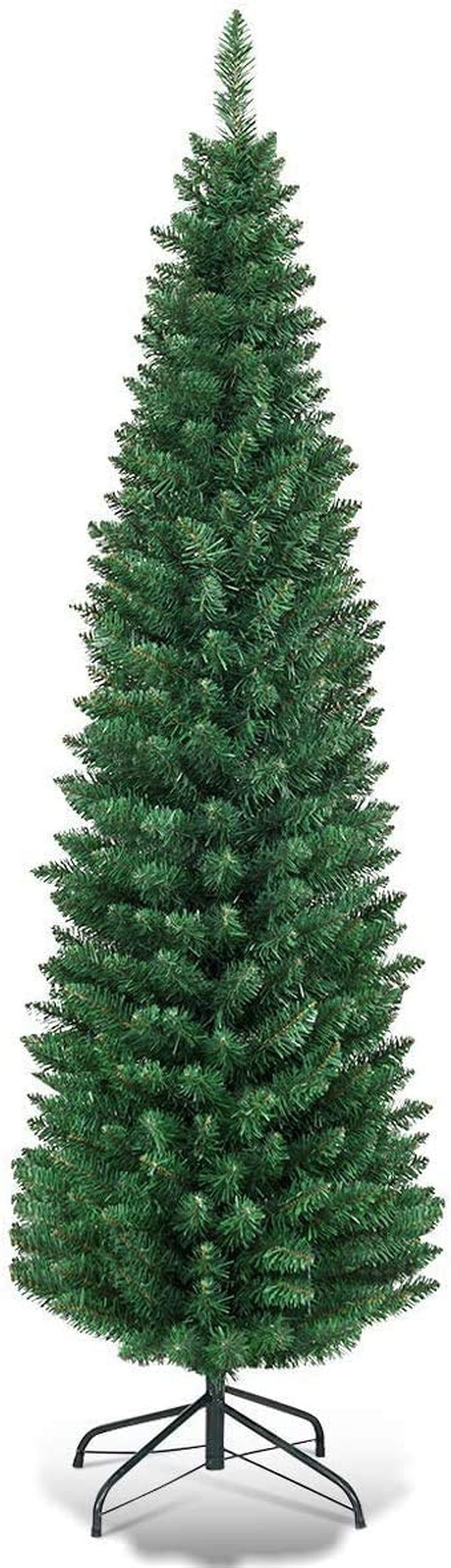 Giantex, Green Artificial Pencil Christmas, Premium Hinged Pine Tree with Solid Metal Legs, Perfect for Home, Shops and Holiday Decoration, (5FT) (Artificial Pencil Christmas Tree)