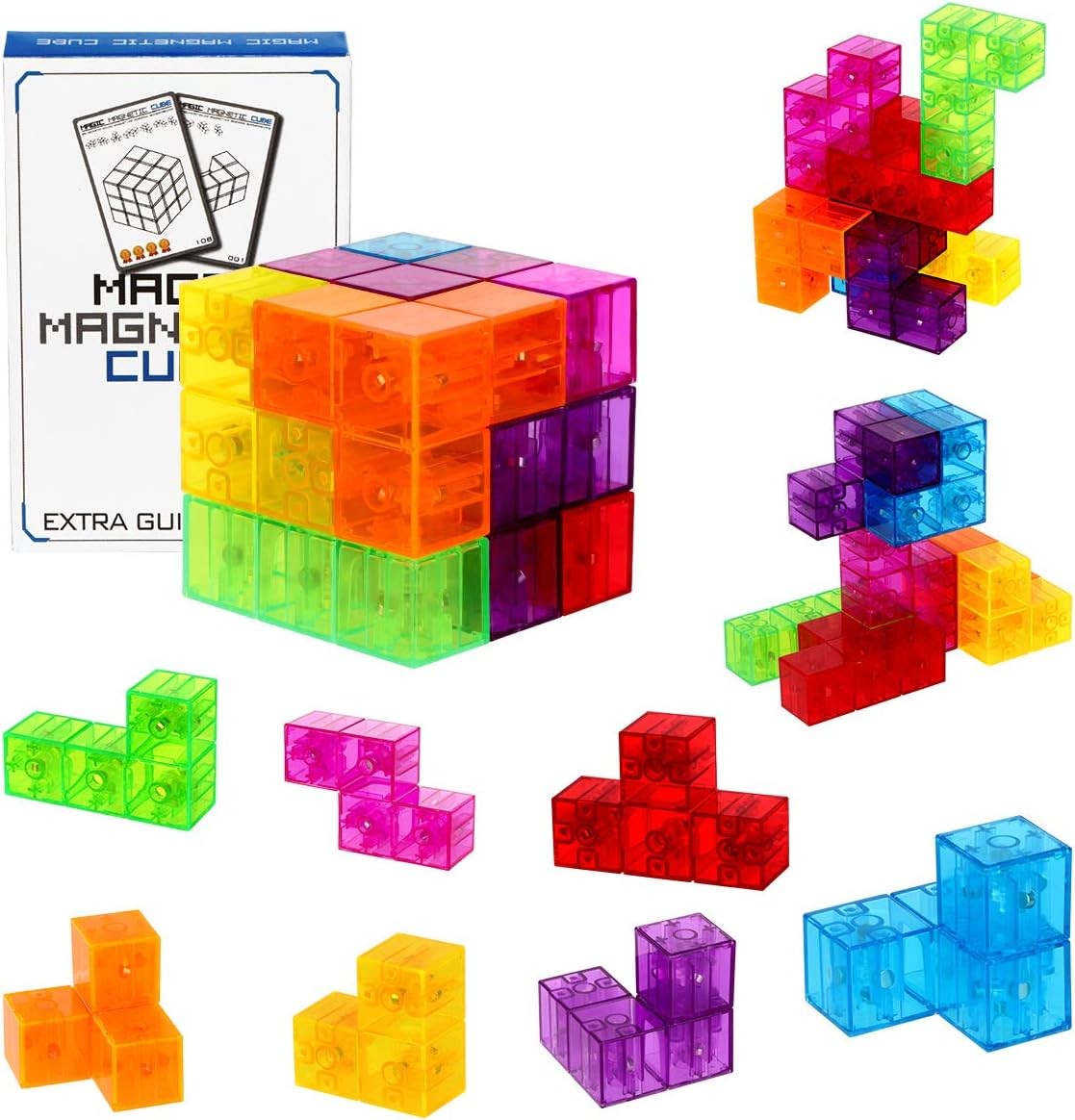 Dasdax Magic Magnetic Cube 3D，Magnetic Block Puzzle for Kids Educational Intelligence，Crystal Square Magnets for Office and Home Desk，Ideal Gadget Toys Games for Fidget Adult/Man/Women