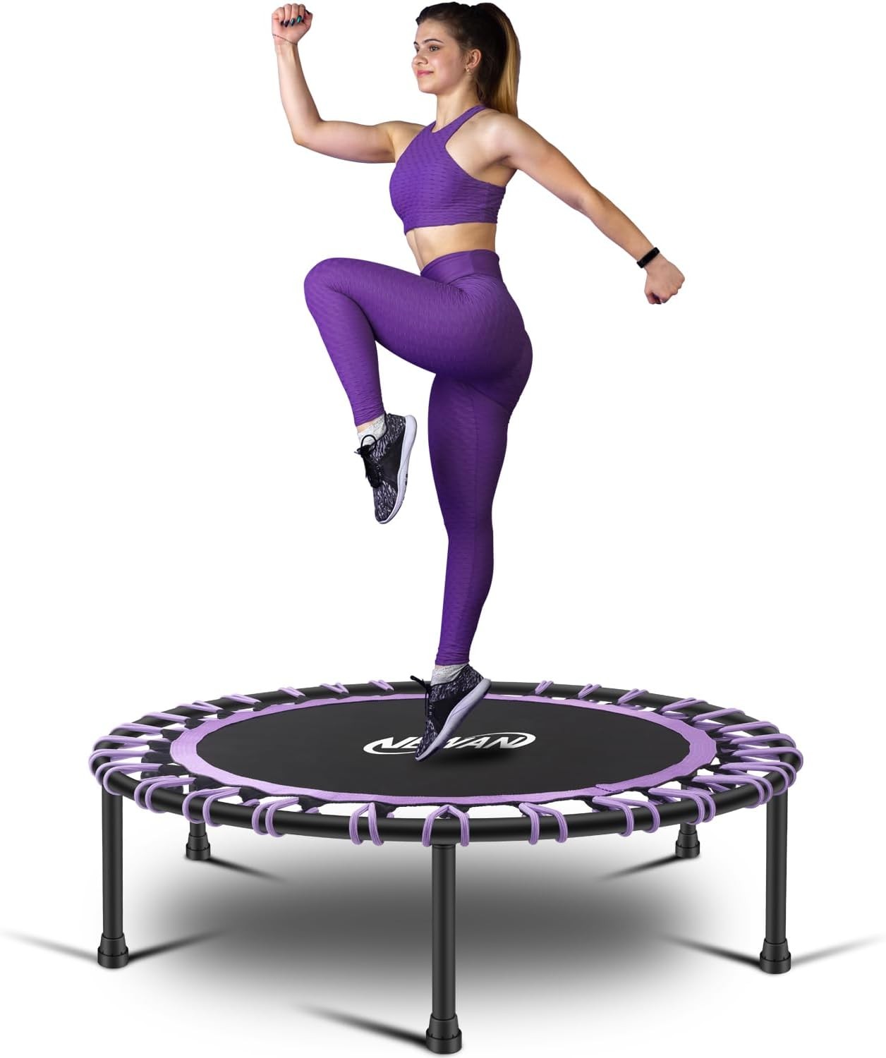 Newan 40″ Silent Mini Trampoline Fitness Trampoline Bungee Rebounder Jumping Cardio Trainer Workout for Adults (Max. Load 330Lbs)