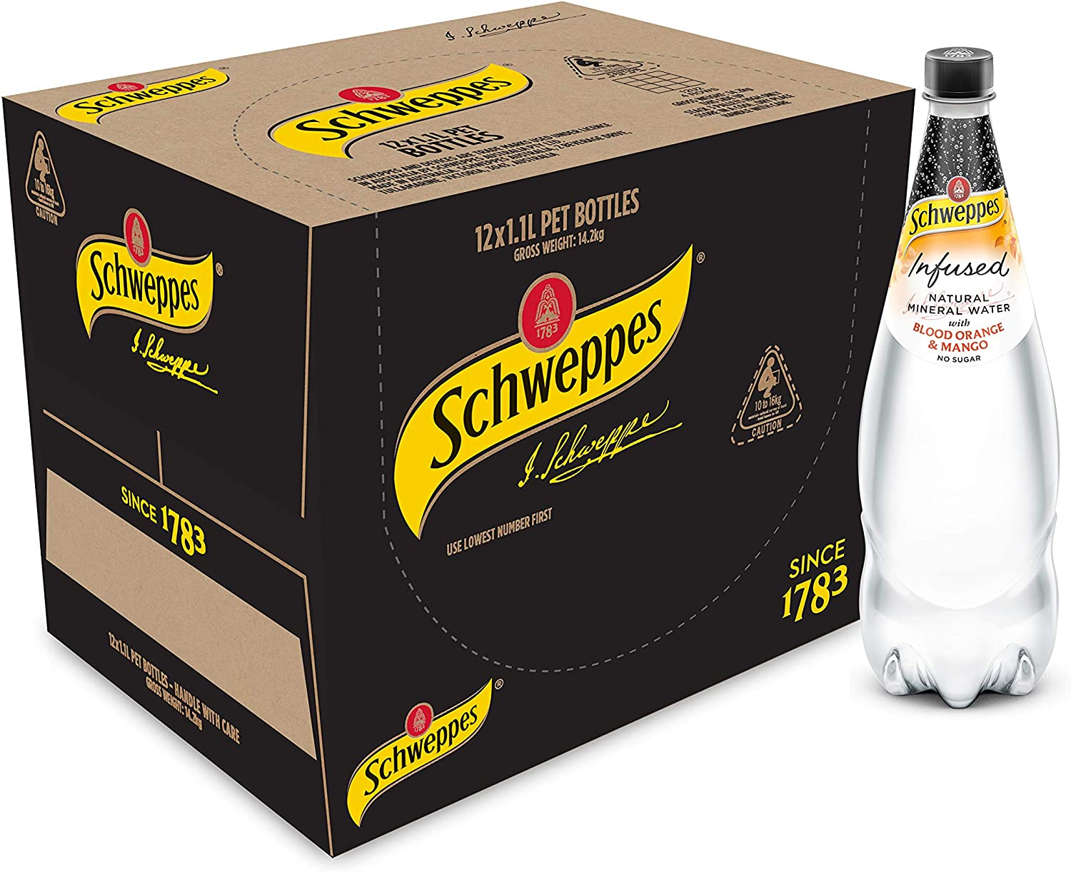 Schweppes Infused Natural Mineral Water with Blood Orange and Mango, 12 X 1.1L