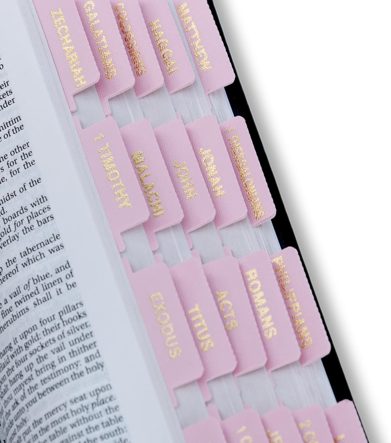 Leather Bible Tabs, Prefdo Bible Index Tabs for Study Bible, Bible Tabs for Women and Men, 66 Book Tabs for Old and New Testament & 6 Blank, Christian Gift (Pink)