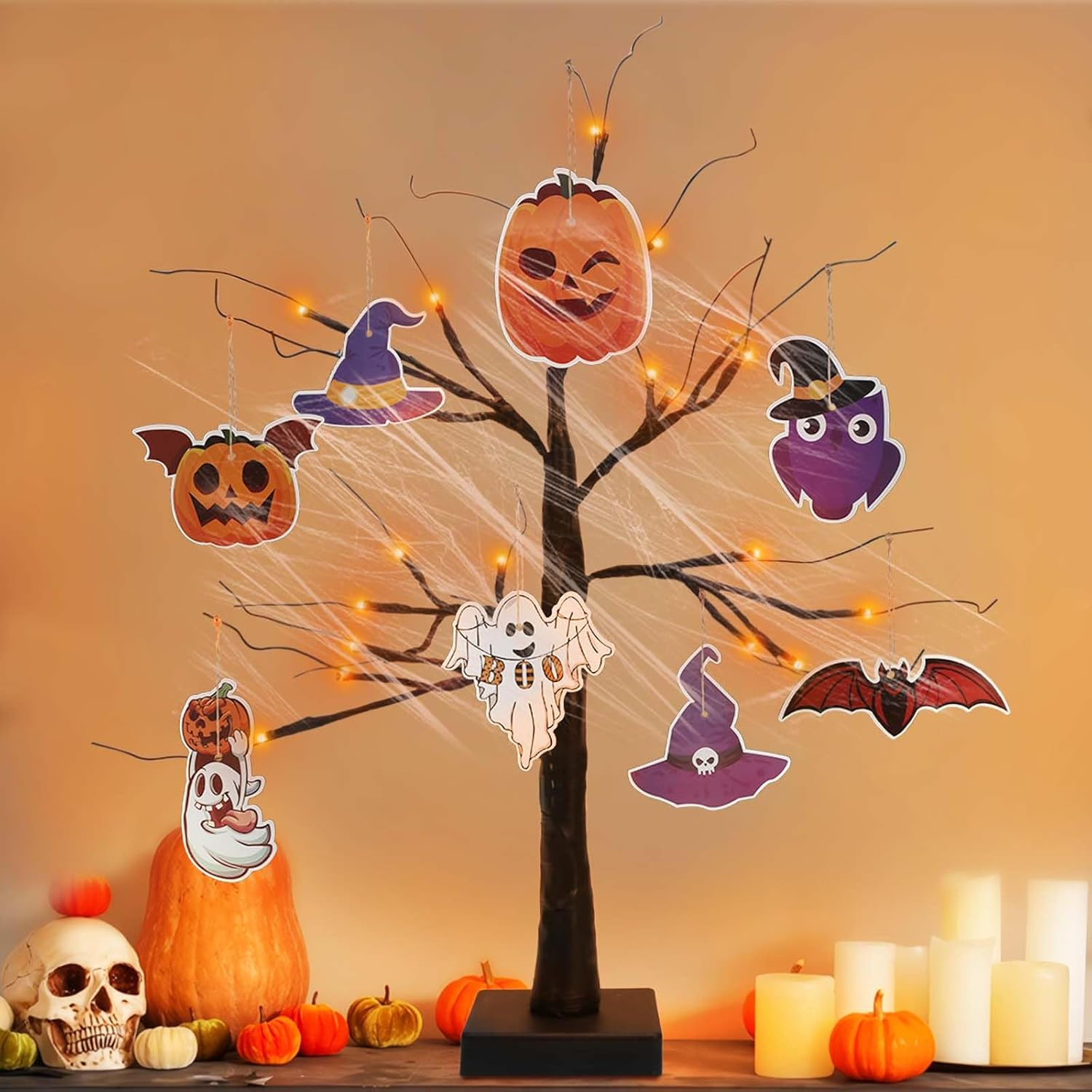 APODESS 24 LED Halloween Decoration Indoor Light Tree Halloween Window Decoration LED Tree Halloween Lighting Light Tree Lamp Light Branches LED Branches Light Branches