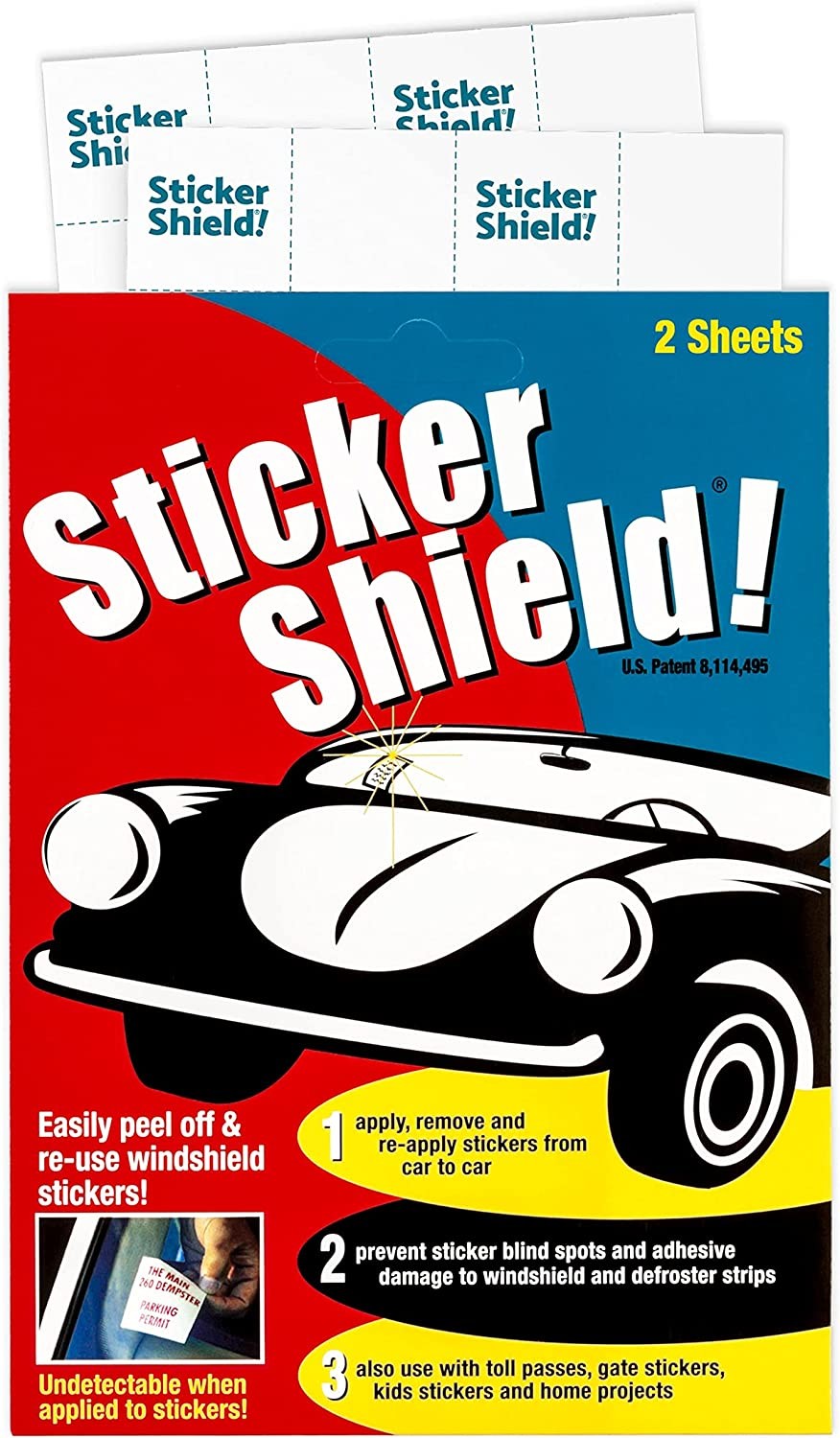 STICKER SHIELD – Windshield Sticker Applicator for Easy Application, Removal and Re-Application from Car to Car – 4 Inch X 6 Inch Sheets (Pack of 2 Sheets)