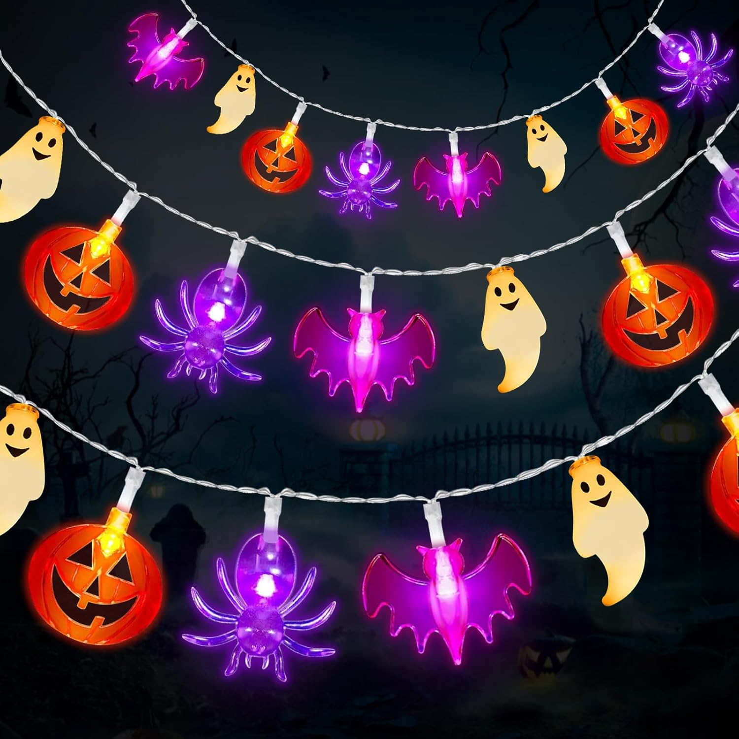 A.Bigwhale Halloween Lights 30 Leds, Halloween Decorative Fairy Lights Pumpkin Bat Ghost Spider Battery Operated Fairy Lights 2 Modes, Fairy Lights for Indoor Home Party Decor Window Porch