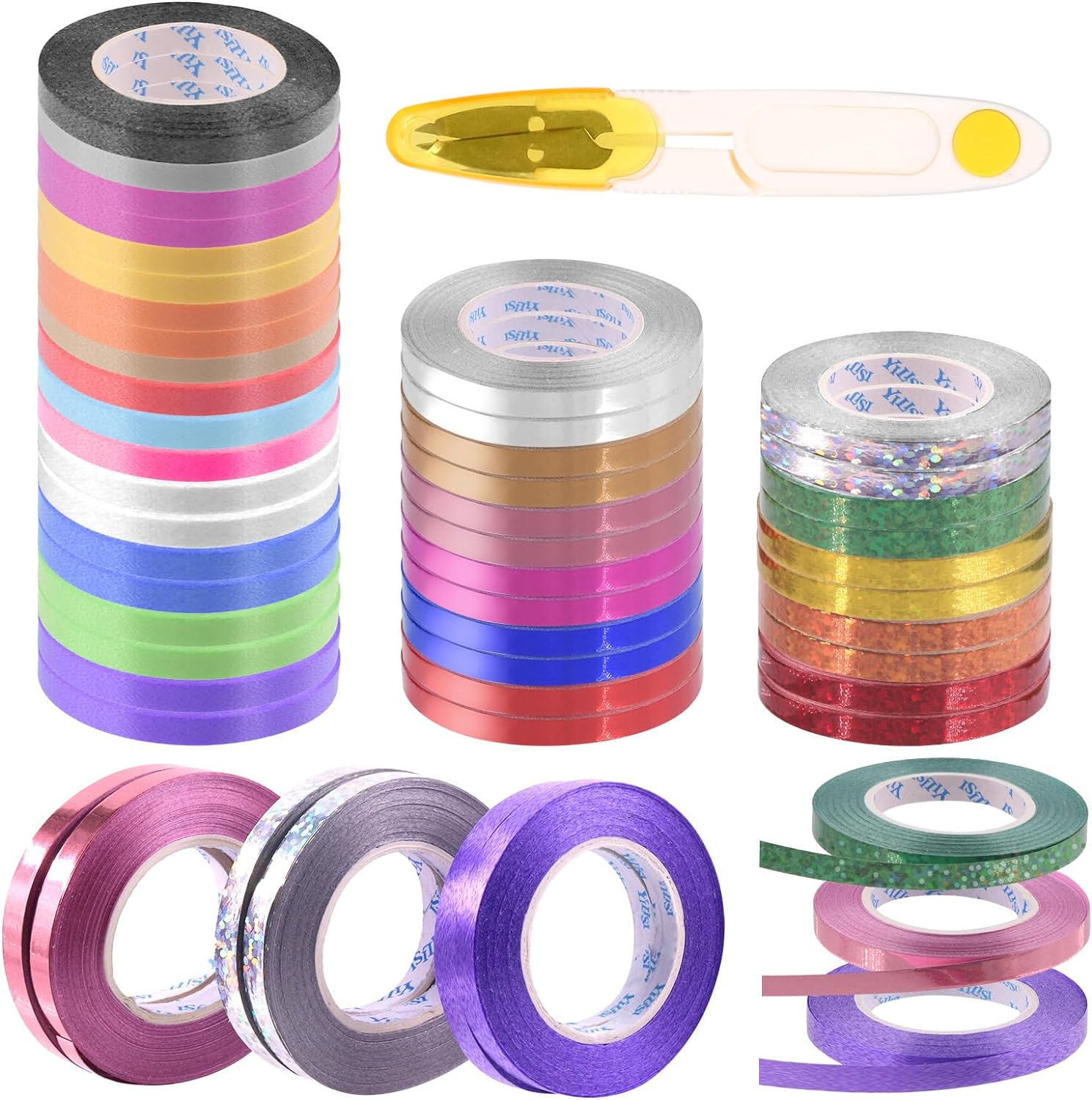 Swpeet 48 Rolls 17 Colors Curling Ribbon Balloon String Roll with Scissor Assortment Kit, Gift Wrapping Ribbons for Tying up Balloons, Gift Wrapping, Wedding, Celebration, Birthday Party Decoration