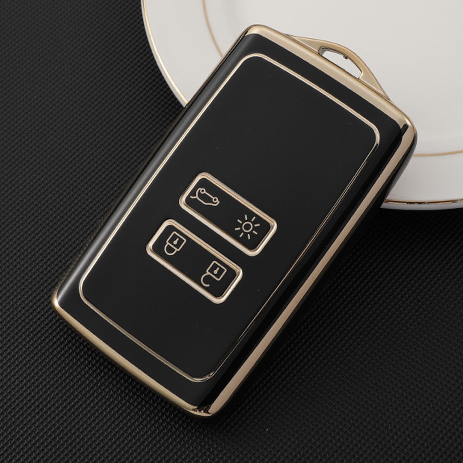 AULESSE TPU Full Gold Edge Protection Car Remote Key Cover for Ren-Ault Captur Megane Talisman Espace Clio Zoe Koleos Scenic 4 Arkana Dacia Sandero Card（Black）