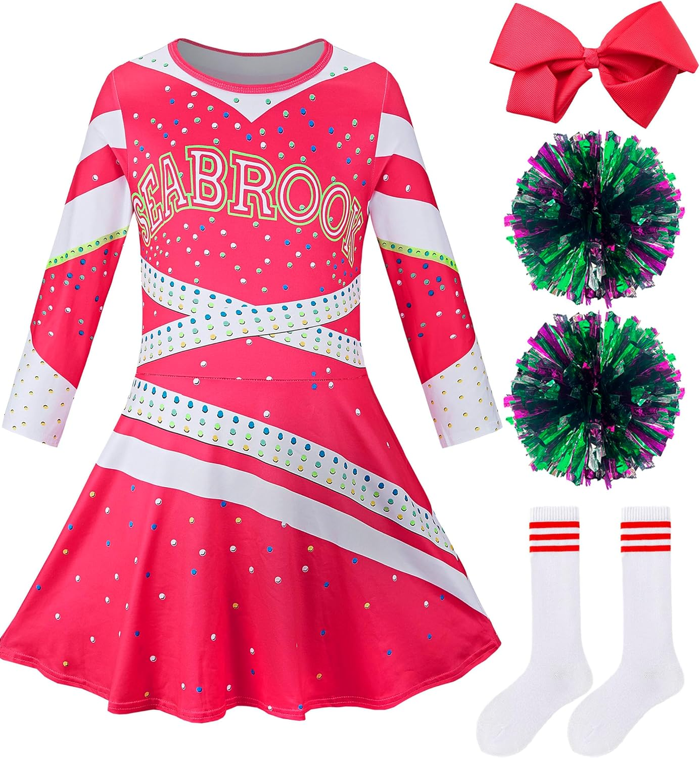 HANERREAL Girls Cheerleader Costume Outfit Halloween Cheer Uniform Dress up with Accessories