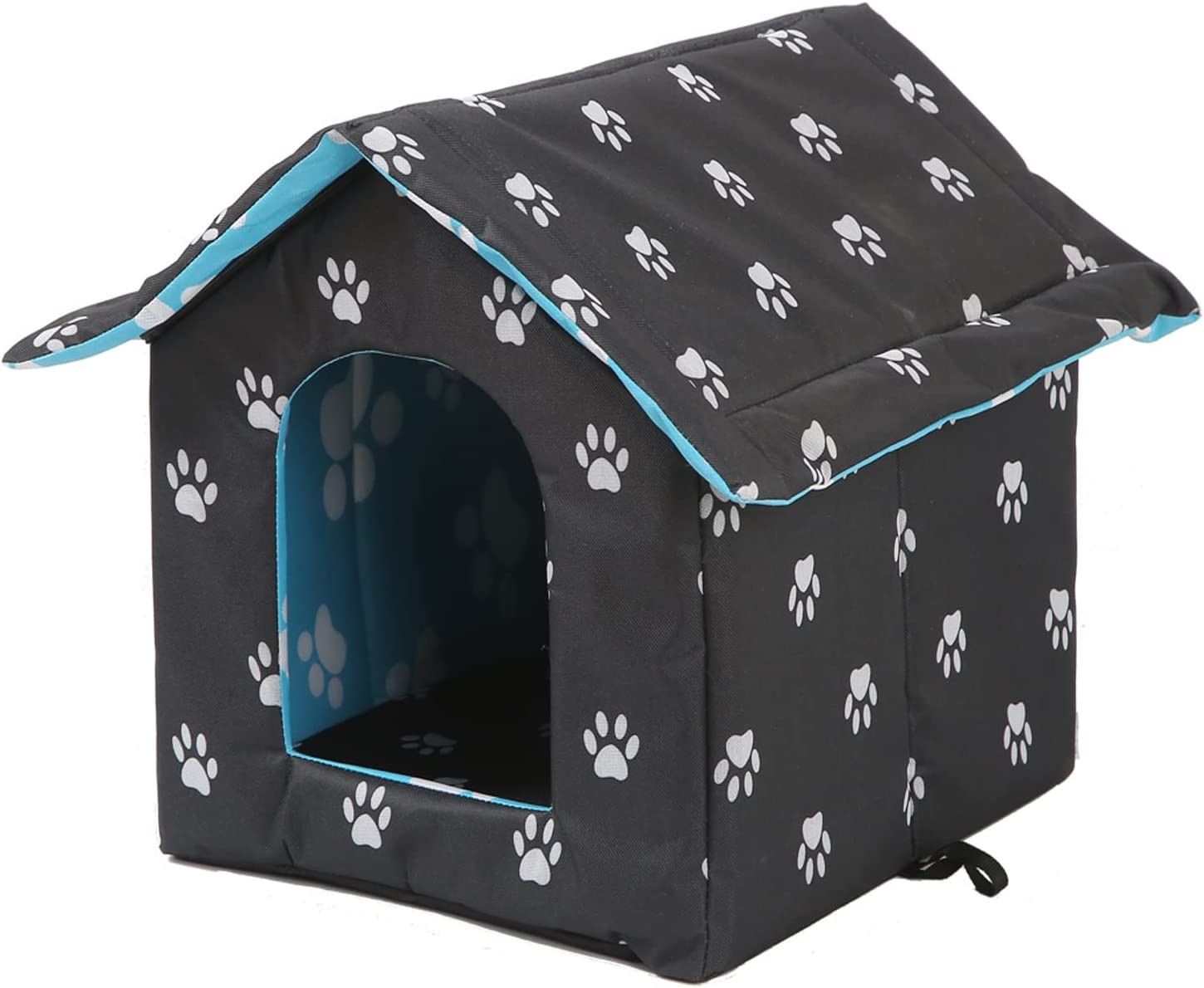 Pet House, Weatherproof Warm and Insulated with Transparent Curtain- Outdoor Shelter Feral/Stray Cats and Dogs (Black,Small-Houses)