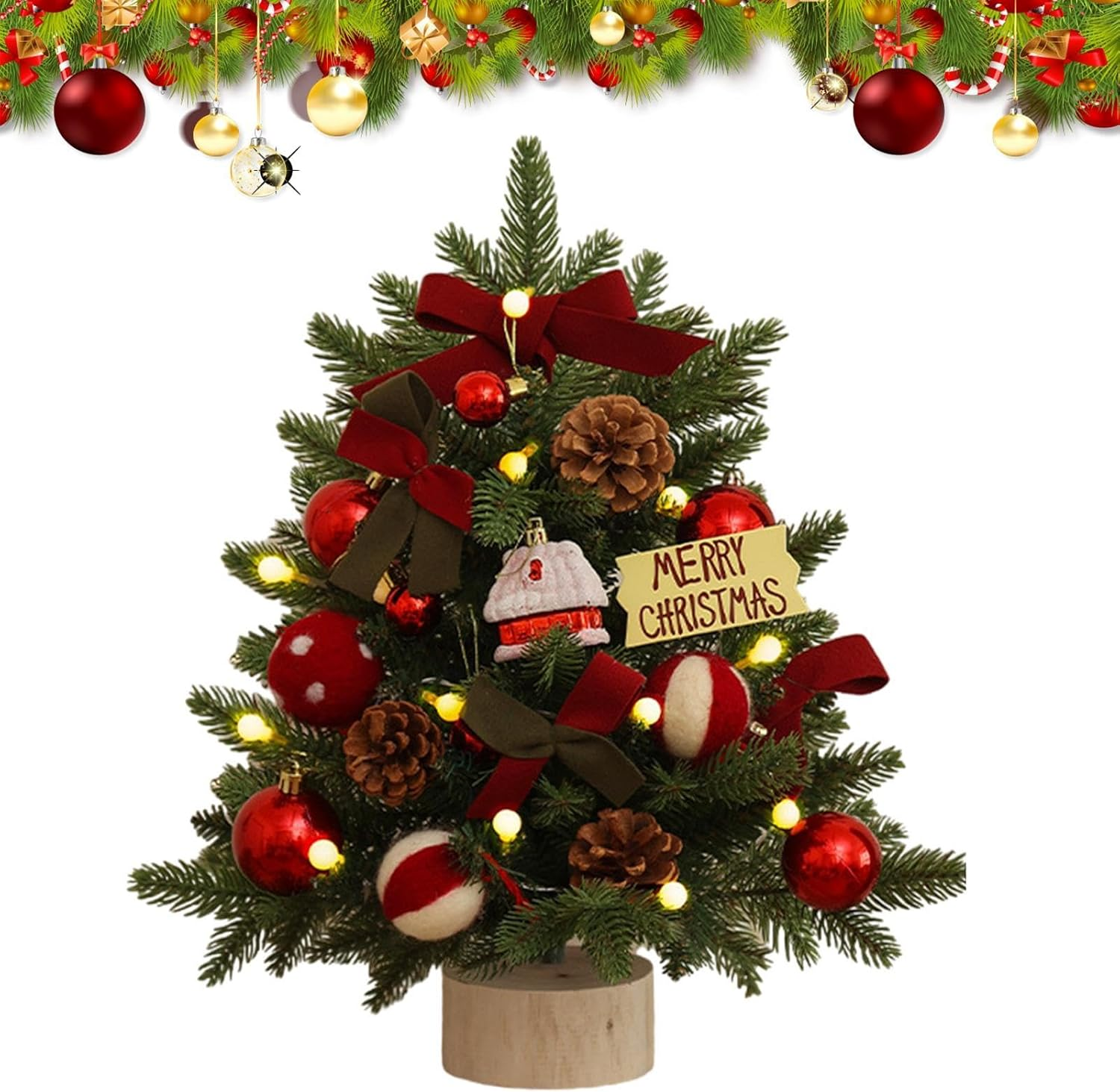 Desk Christmas Tree | Christmas Table Decoration,18 Inch Artificial Holiday Christmas Tree with Lights for Tabletop, Home, Holiday Decoration Supplies