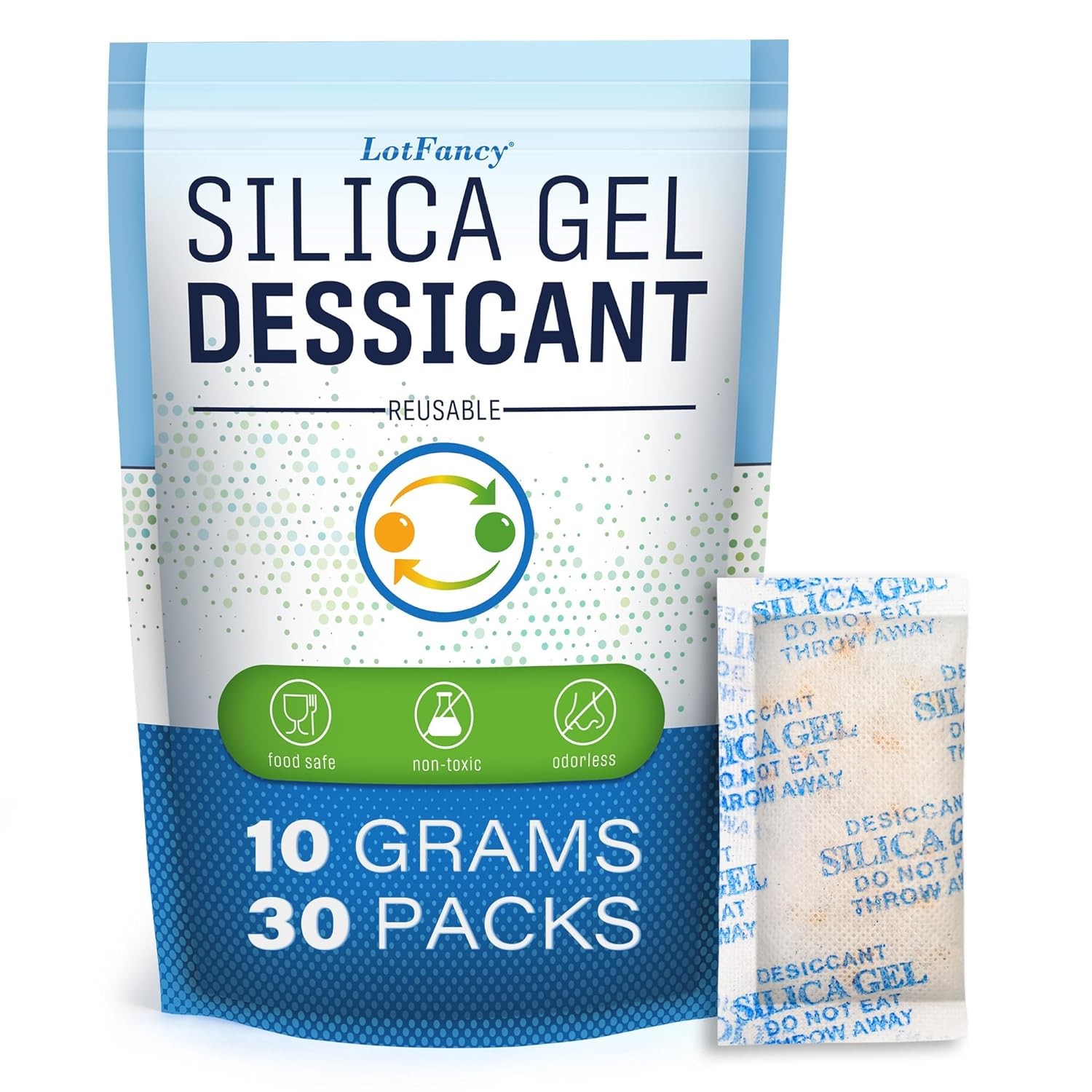 Silica Gel Packets, 10Gram, 32 Packs, Desiccant Dehumidifiers Food Safe Non Toxic Moisture Absorber Bag for Mold/Mildew/Fungus/Corrosion Prevention, FDA Complaint