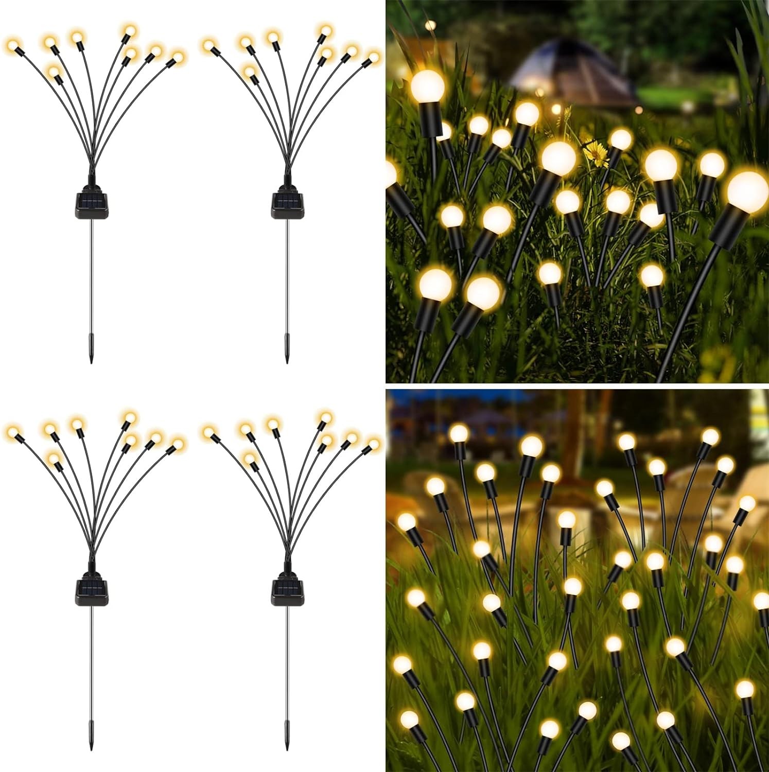 JOOTRUM 4 Pack Solar Garden Lights, New Upgraded 8 LED Firefly Waterproof Solar Powered High Flexibility Swaying Outdoor Lights for Pathway Yard Walkway Patio Decoration, Warm White